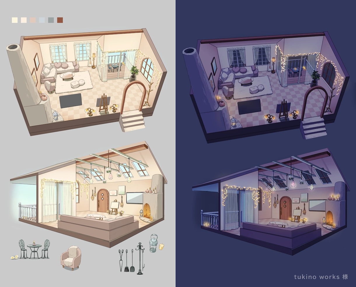 箱庭系イラスト、室内設定画など制作します 素材1点～全体マップまで対応します！ イメージ7