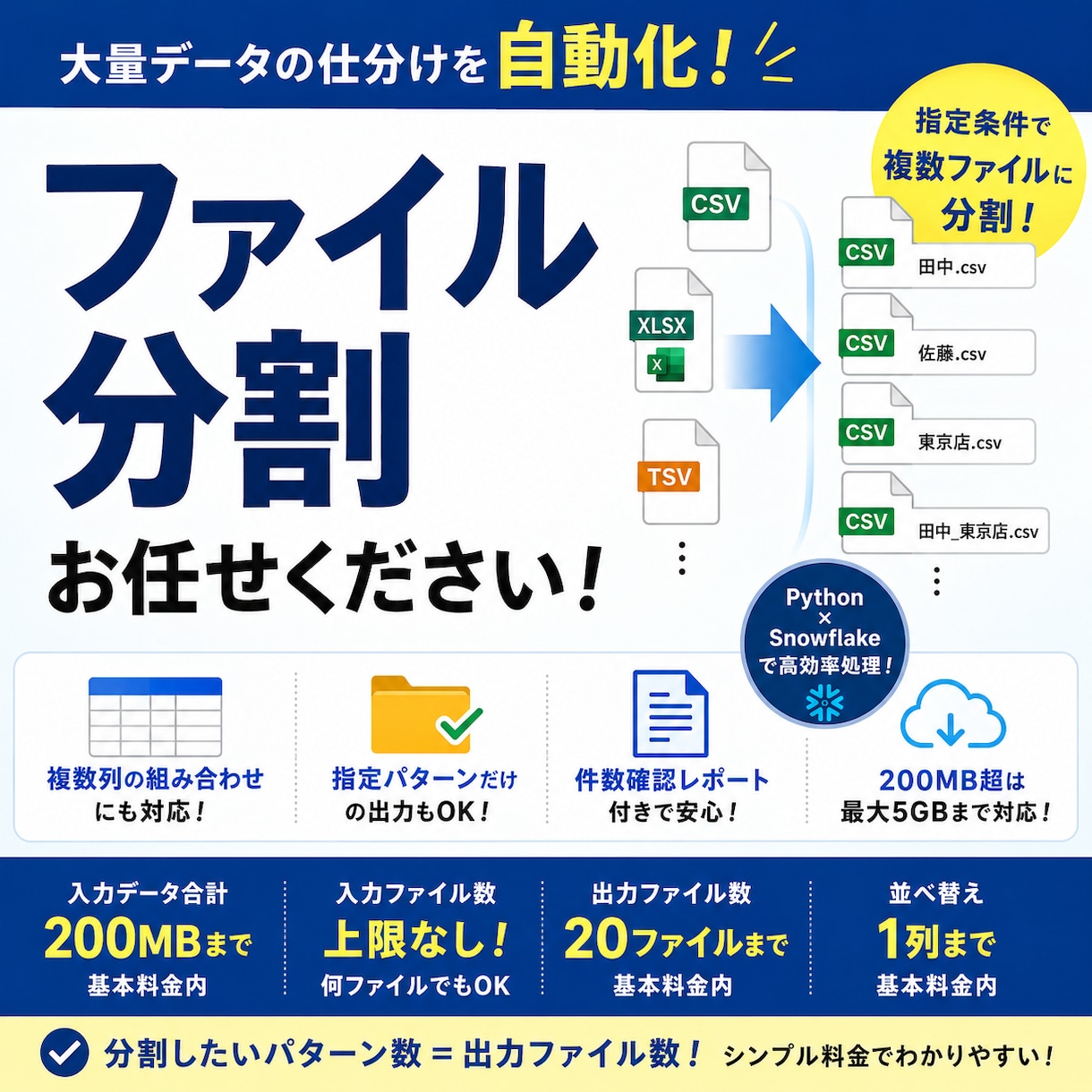 CSV・Excelを条件別に分割します 指定条件に合わせてCSV・Excelを一括分割！ イメージ1