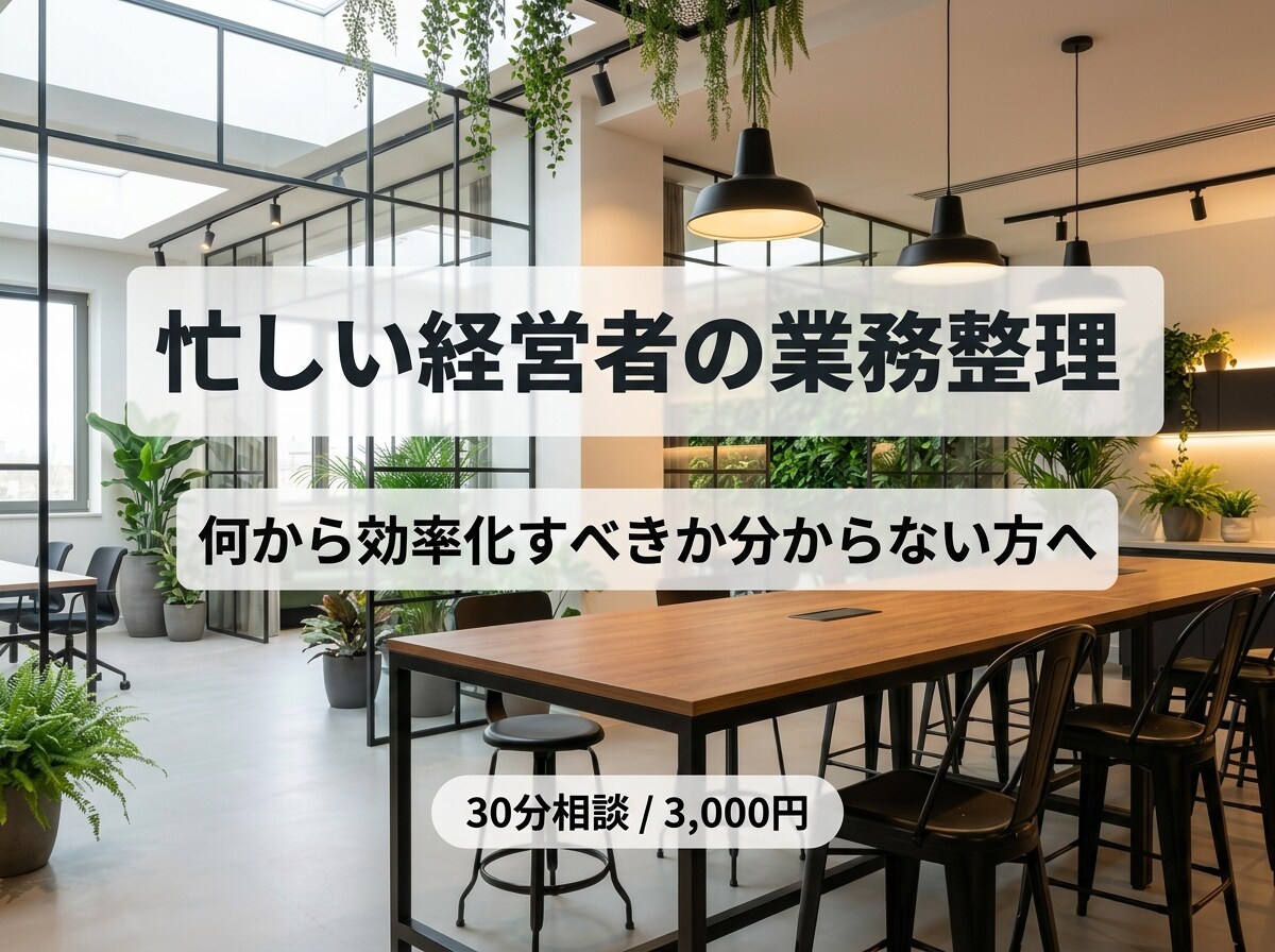 忙しい経営者向けに業務を整理し改善案を提案します 何から効率化すべきか分からない状態の整理をサポート！ イメージ1