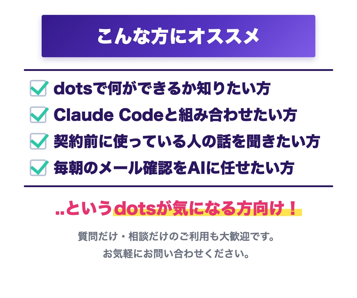 dotsって何？から相談OK！活用法教えます 質問・相談・設定サポートまで60分で自由に使えます イメージ4