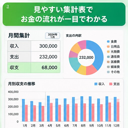 シンプルなExcel家計簿をお届けします 入力するだけで毎月の収支をかんたん管理 イメージ3