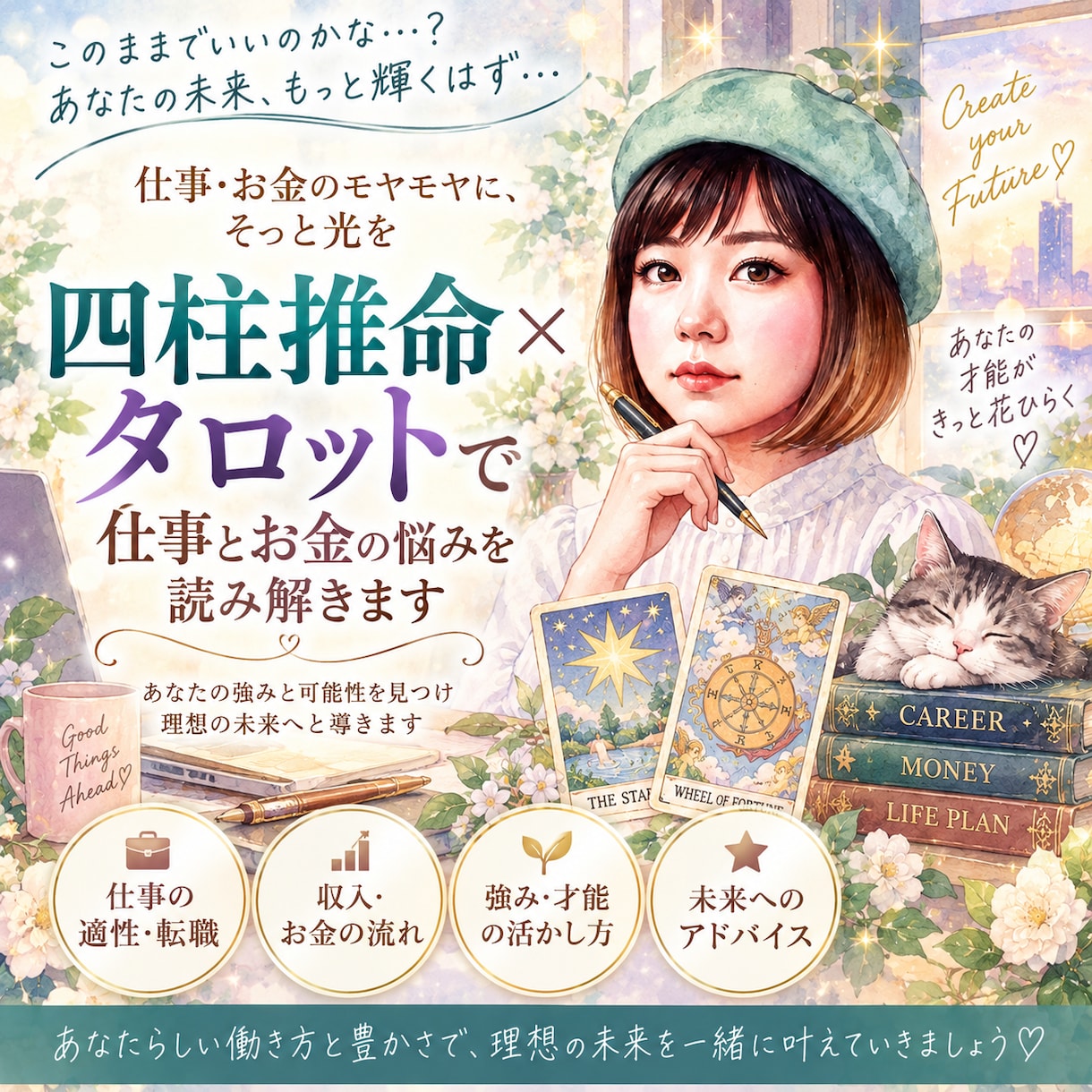四柱推命×タロットで仕事のモヤモヤを読み解きます あなたらしい働き方と今の現在地を一緒に見つめます イメージ1