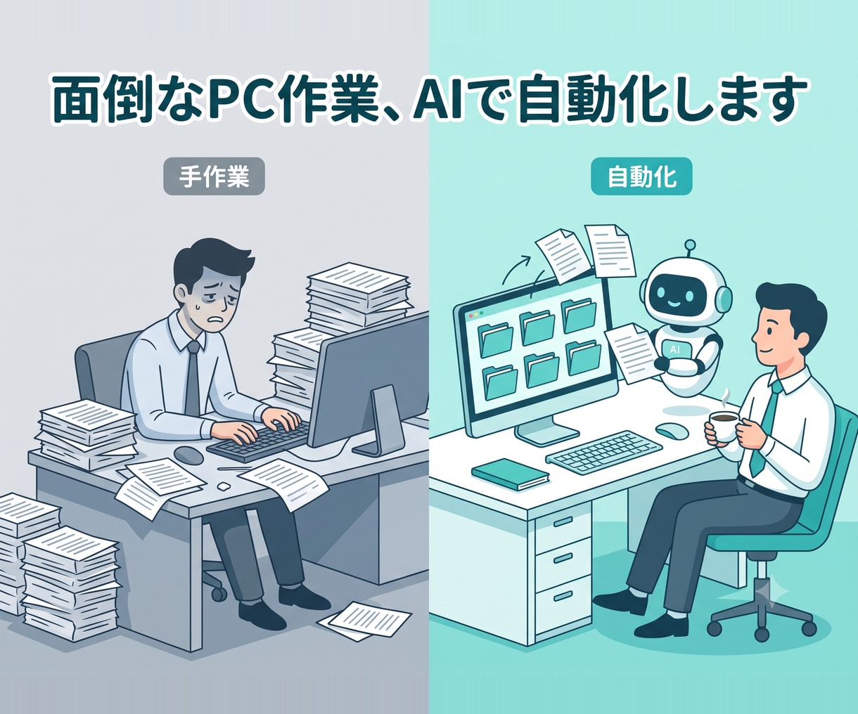 面倒な繰り返しPC作業をAIで自動化します 人がやらなくていい作業を、仕組みに置き換えます イメージ1