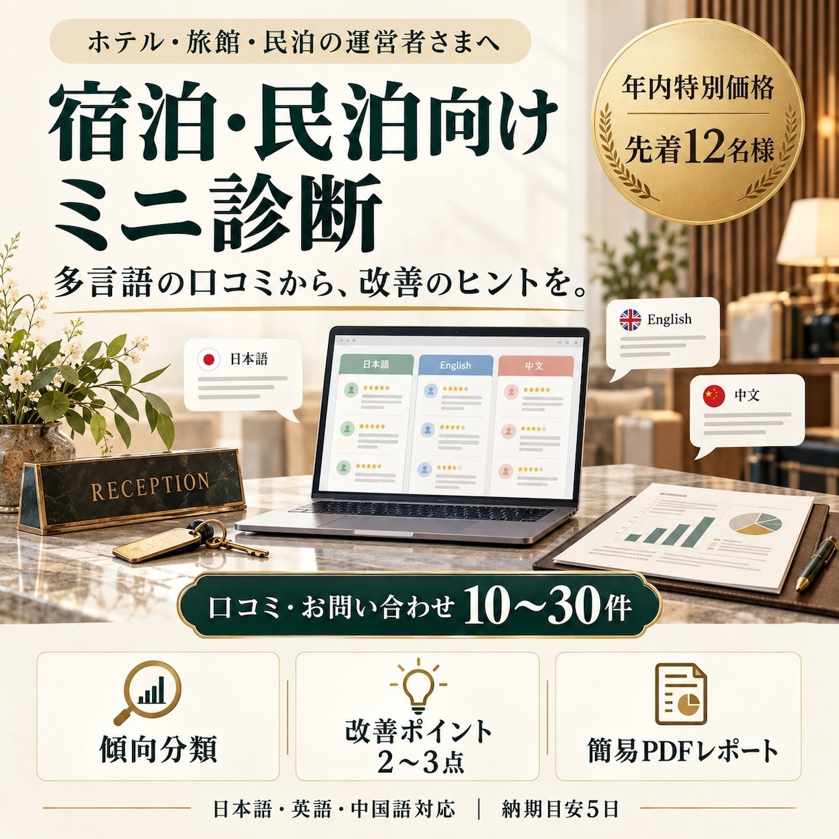宿泊・民泊向け｜外国人ゲストの口コミを分析します 現場経験者が英語・中国語の口コミを分析します イメージ1