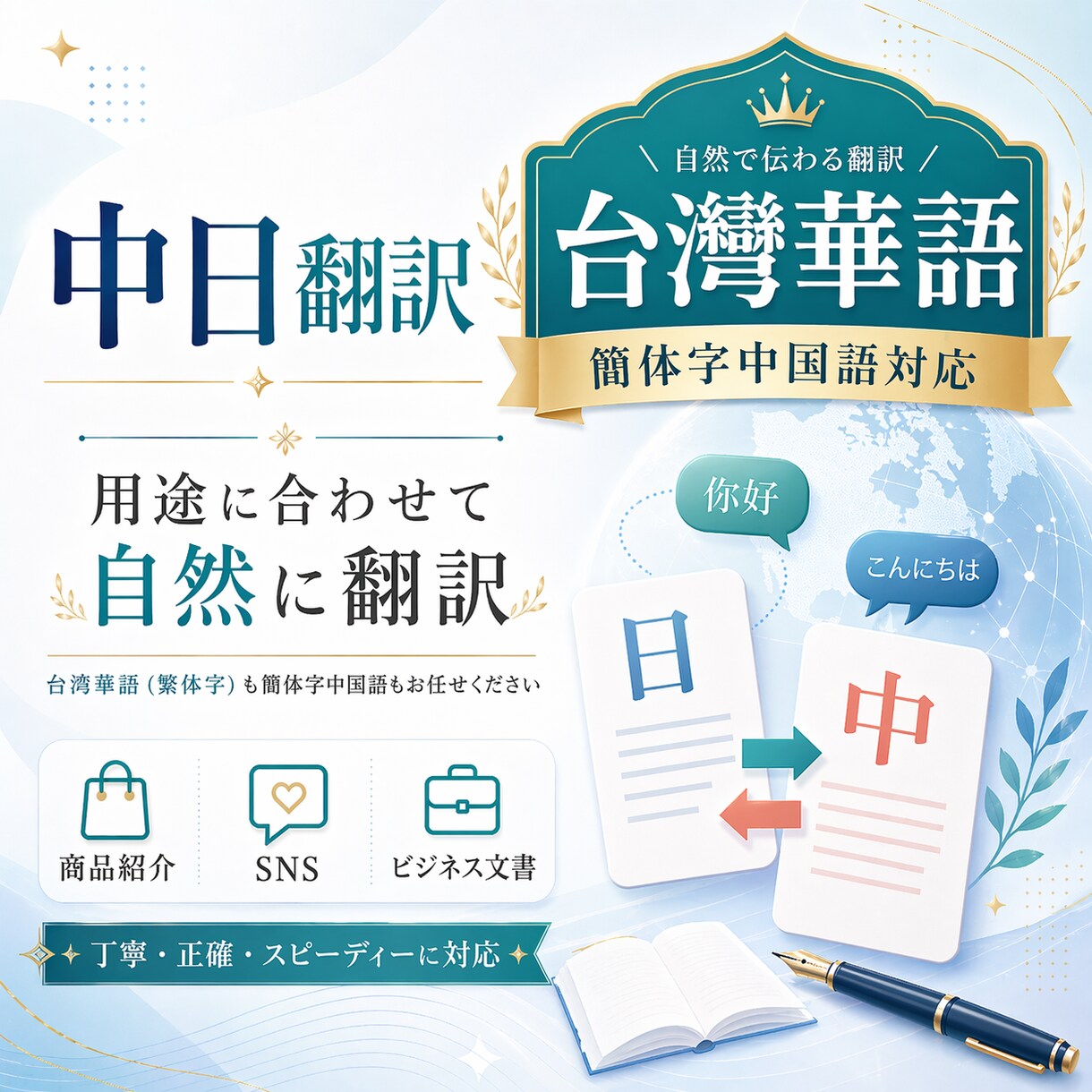 中日翻訳｜台湾華語を中心に自然に翻訳します 商品紹介やSNSなど、台湾華語を重視して自然に翻訳します。 イメージ1