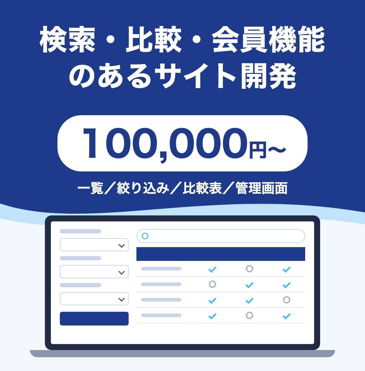 検索・比較・会員機能のあるWebサイトを開発します 表計算ソフトで管理している情報を、検索できるサイトにします イメージ1