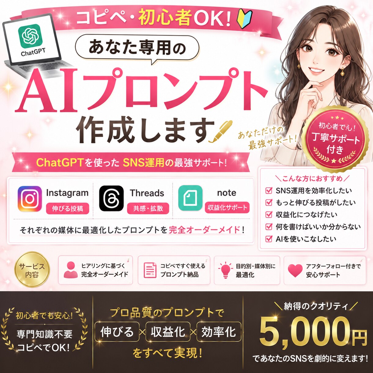 あなた専用のAIプロンプト作成します コピペOK◎ あなたのSNS運用をサポート！ イメージ1