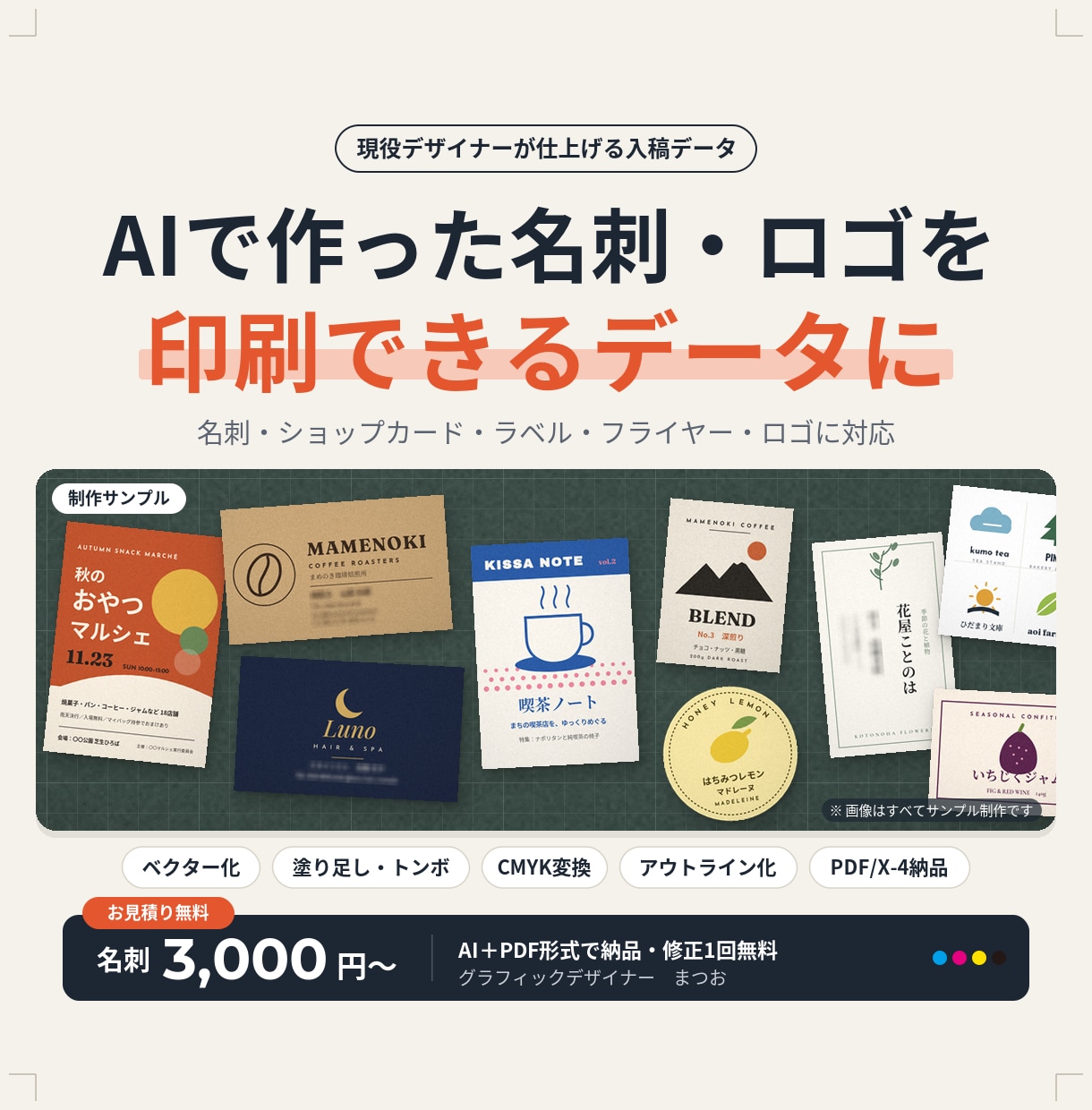 AIで作った名刺・ロゴを印刷データに仕上げます 現役デザイナーが、入稿で断られないデータに整えます イメージ1