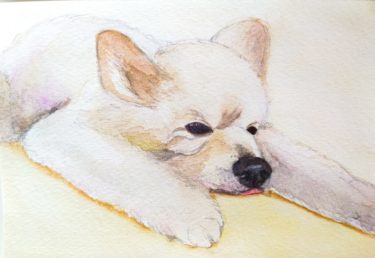 可愛いペット水彩画の似顔絵描きます うちの子似顔絵、ポストカードサイズの水彩画です。 イメージ2