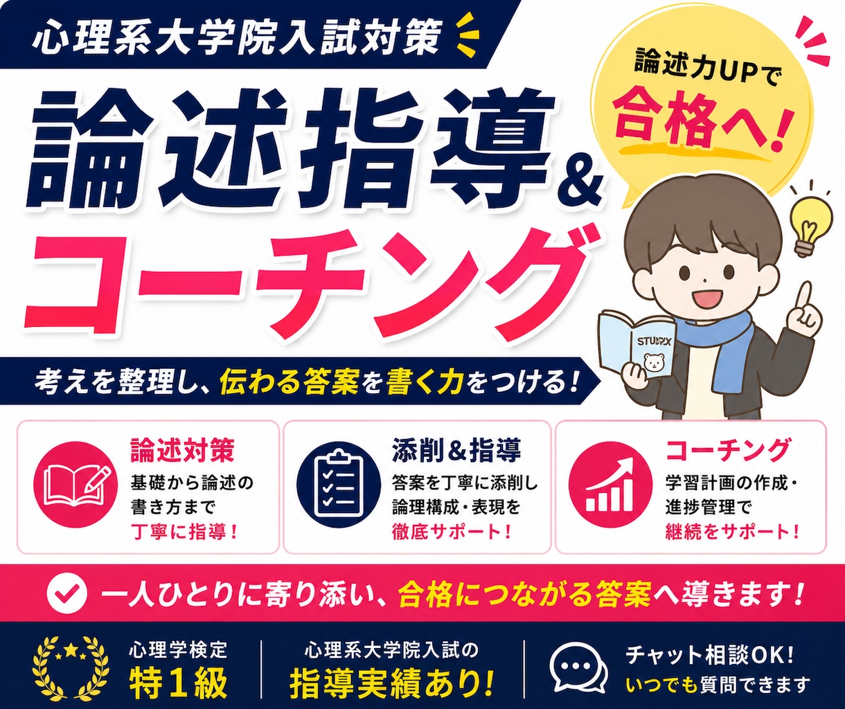 心理系大学院の論述指導＋学習管理コーチングします 用語の暗記から論述力まで、学習管理付きで徹底サポート イメージ1