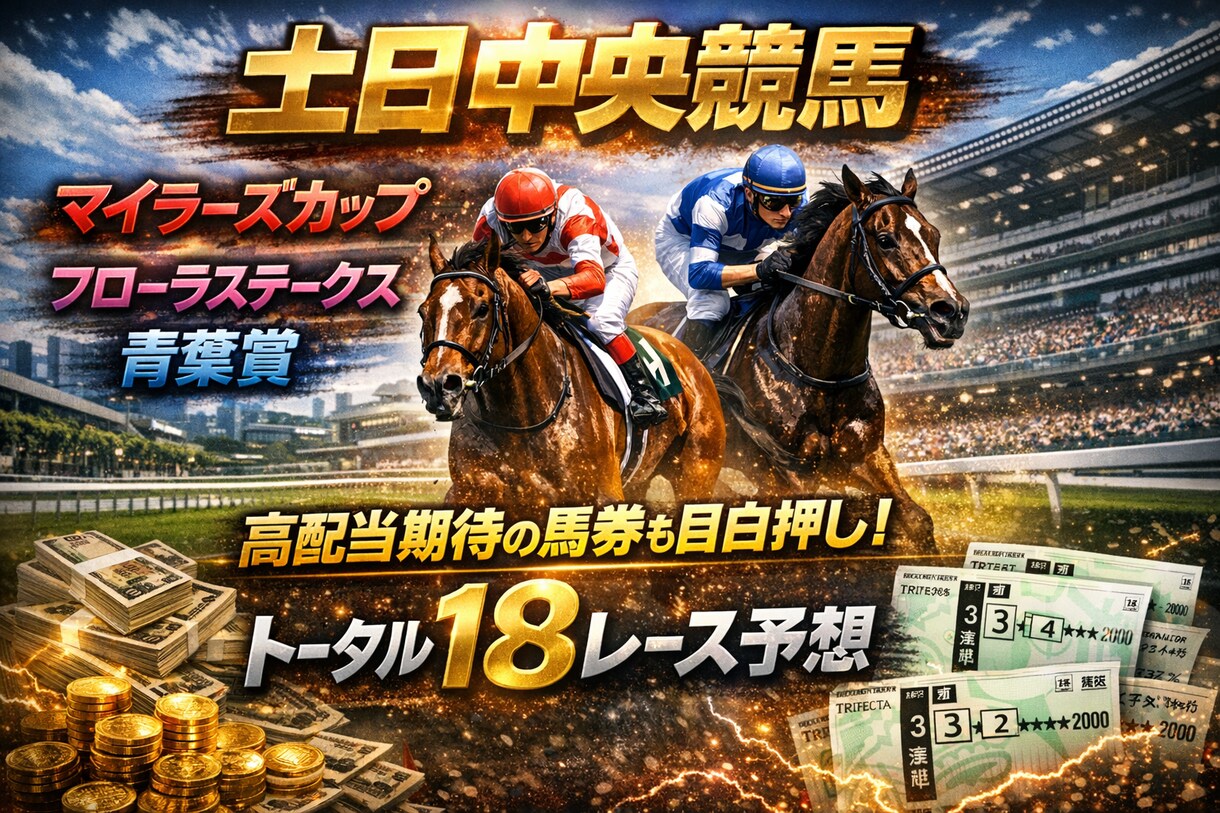 土日中央競馬！マイラーズカップなど１８レースします ４月2526日中央競馬予想！マイラーズカップや青葉賞！ イメージ1