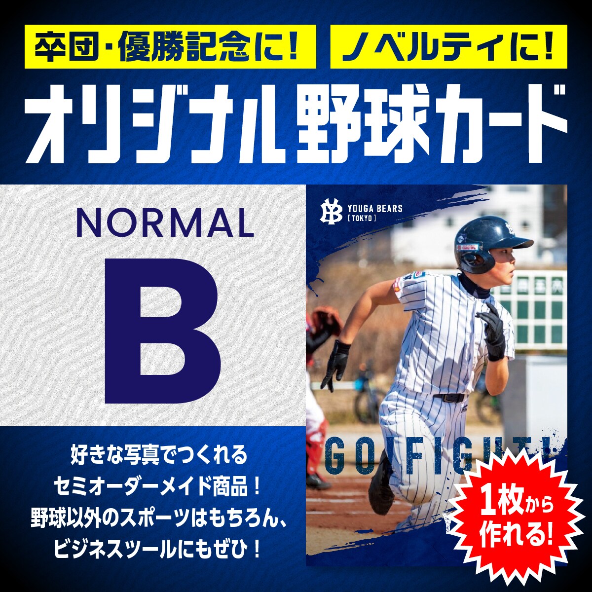 世界にひとつだけのオリジナル野球カードを作ります 卒団記念やプレゼントに。躍動的で勢いのあるノーマルB イメージ1