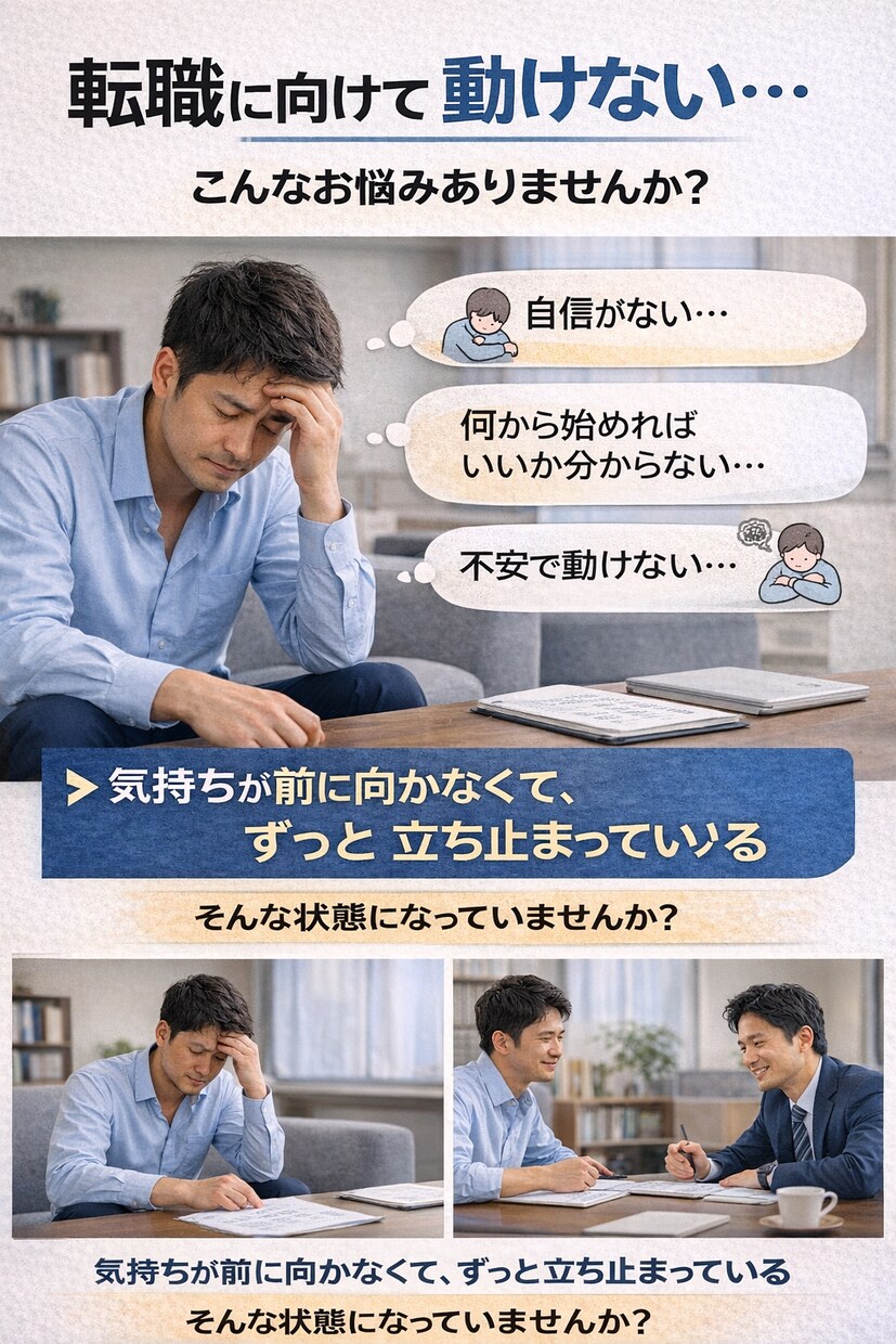 自信を失って動けない方の転職ゼロから立て直します 転職したいのに動けない。そんな状態からでも大丈夫です。 イメージ7