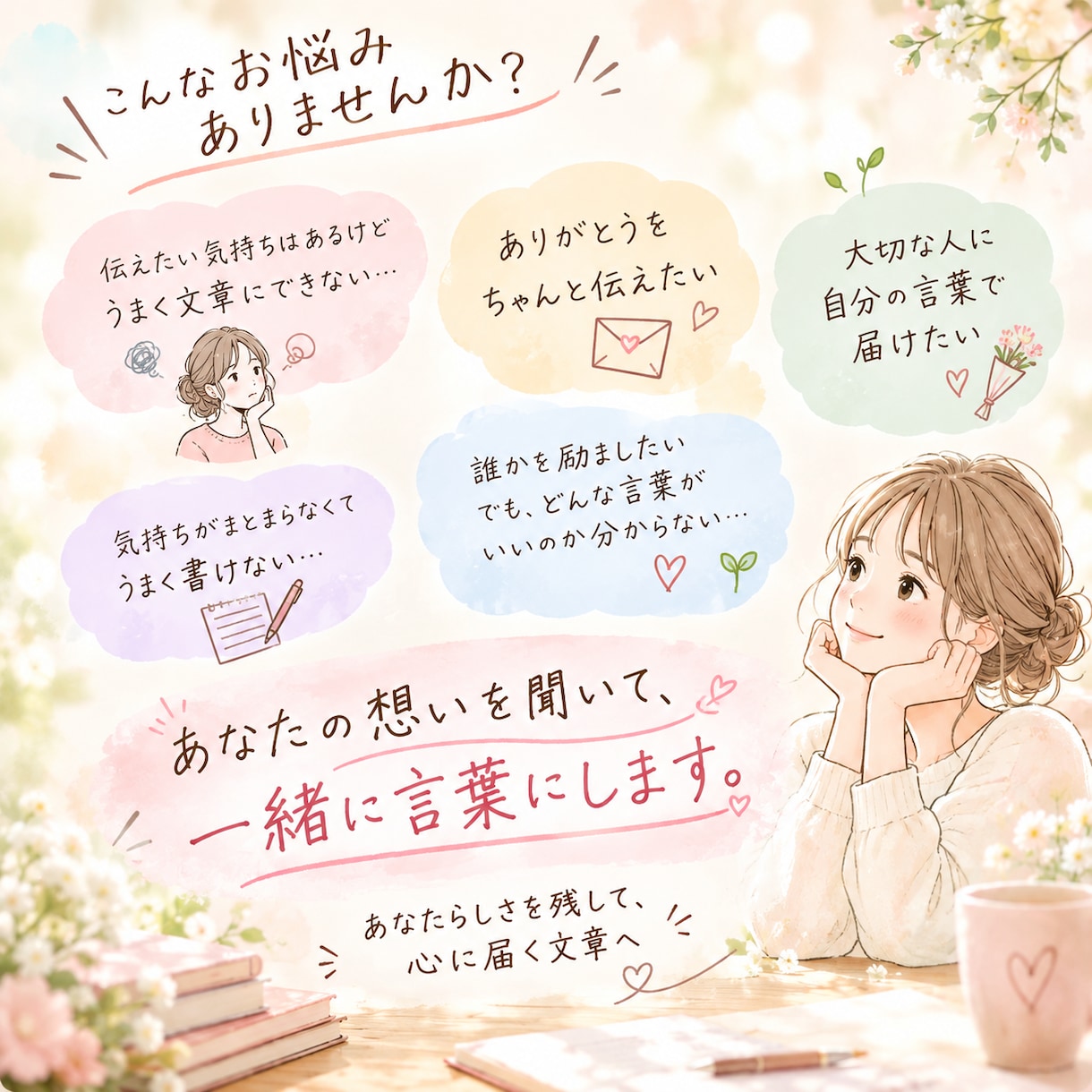 あなたの気持ちを聞いて、届く言葉に整えます あなたらしさを残して心に届く文章へ イメージ2