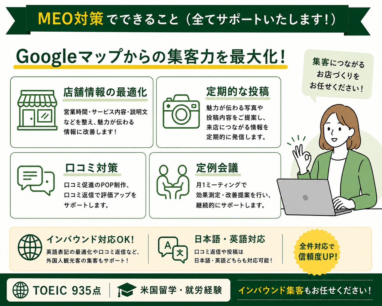 GoogleマップのMEO対策サポートします MEO対策を丸ごと代行｜口コミ返信・英語対応もお任せ イメージ3