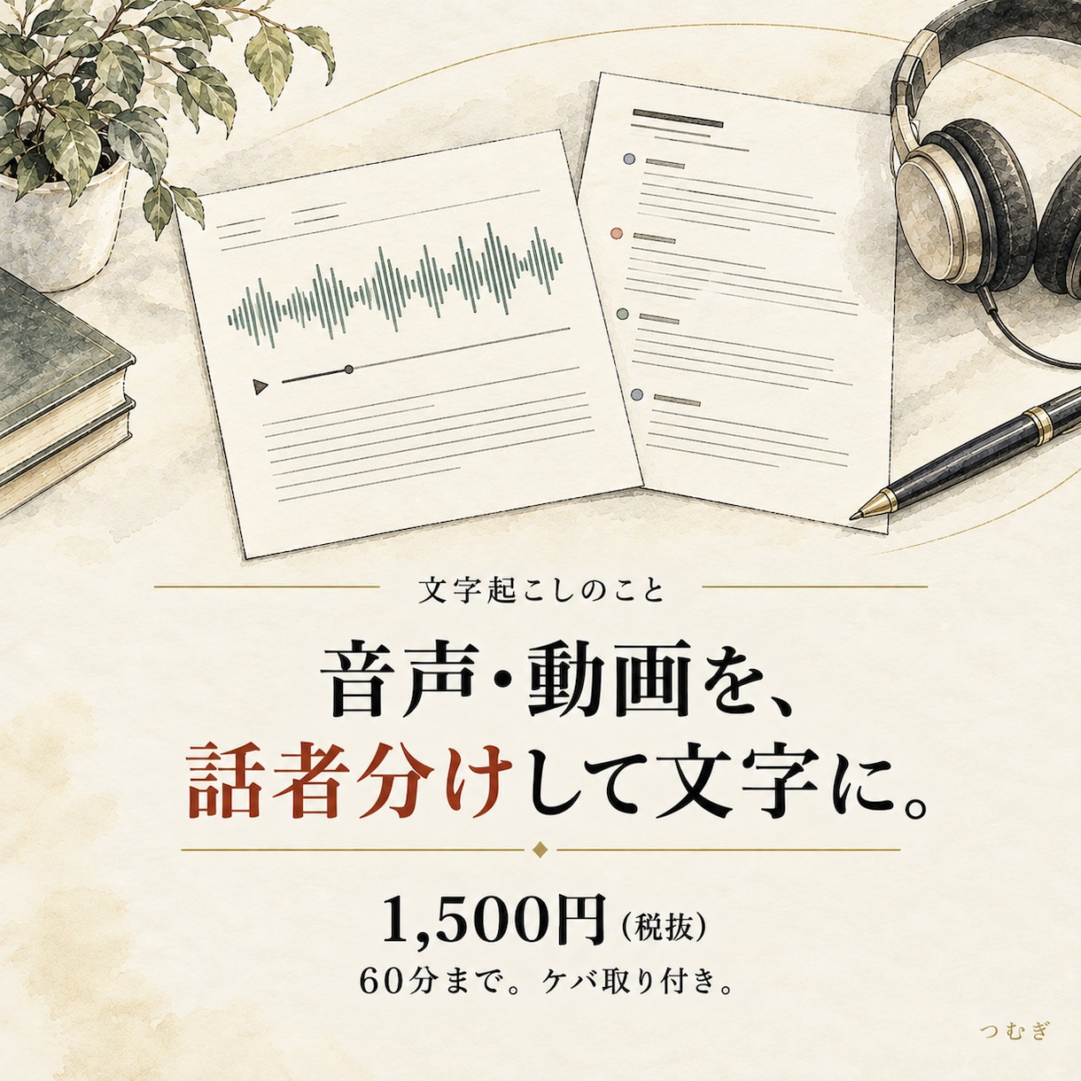 音声・動画を話者分けして文字起こしします 60分1,500円。話者分け・ケバ取り済み。Wordで納品 イメージ1