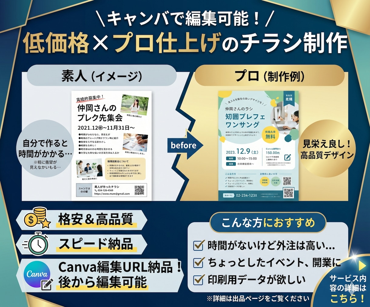 キャンバで編集可能なチラシを作ります 自分で作るよりプロにお任せ！低価格でデザインと仕上がりを両立 イメージ1