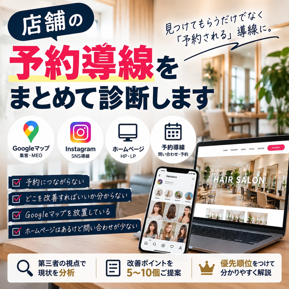 あなたのお店！集客導線をまとめて診断します Google・Instagram・HP・予約導線を改善 イメージ1