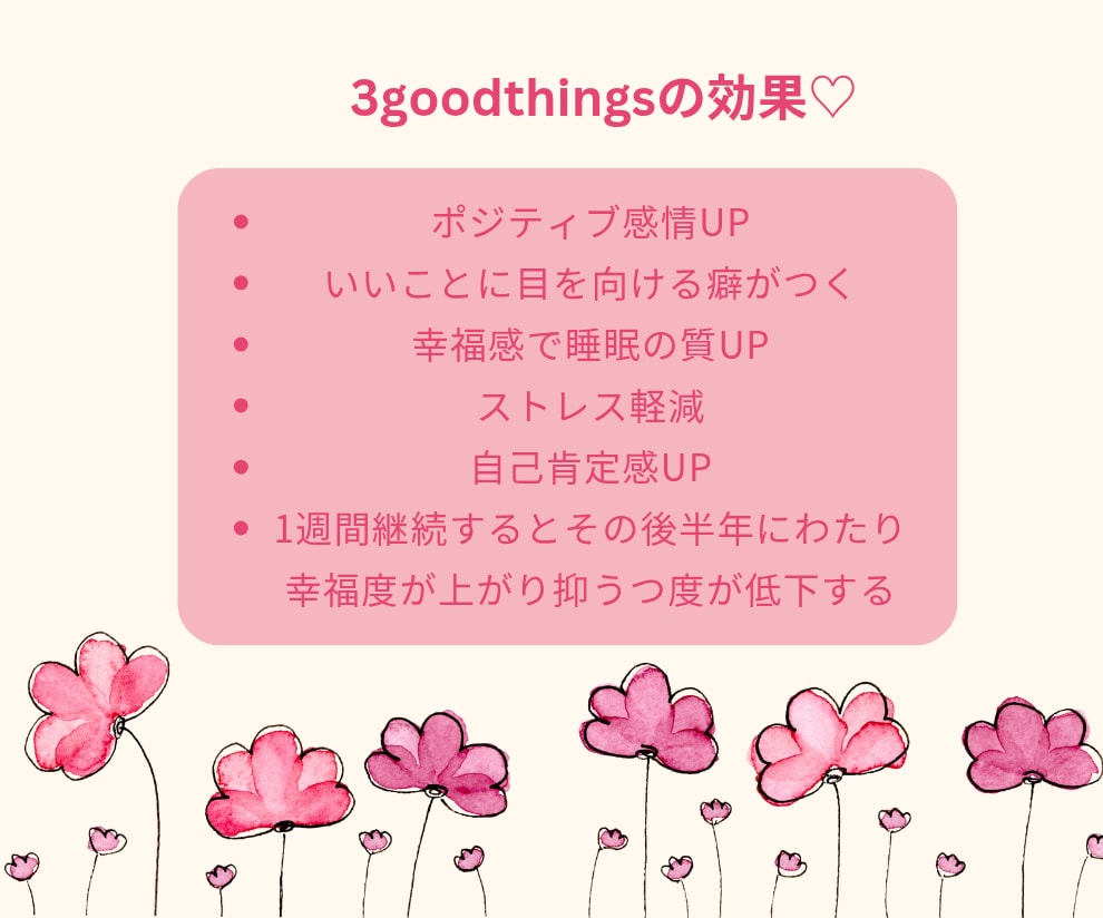 3つのいいこと日記でポジティブ感情UP⤴️できます 脳が良いことに気づく習慣づくり☺️幸せな自分への第一歩です イメージ2