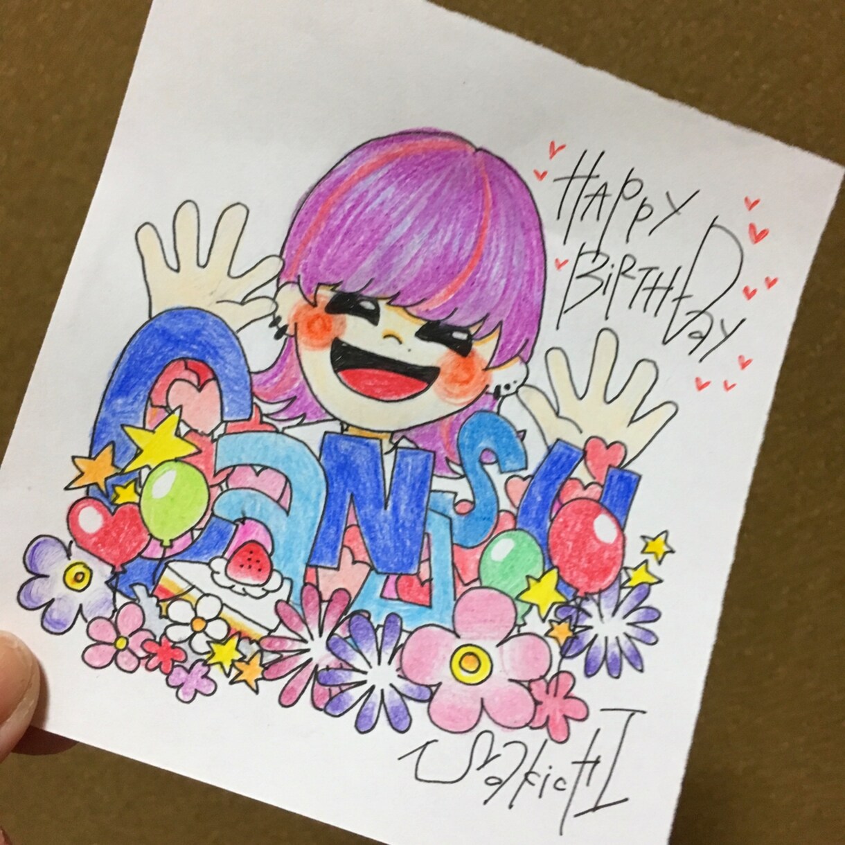 可愛いバースデーカード書きます 贈り物に、そっくり＜雰囲気な似顔絵付きのバースデーカードを！ イメージ6