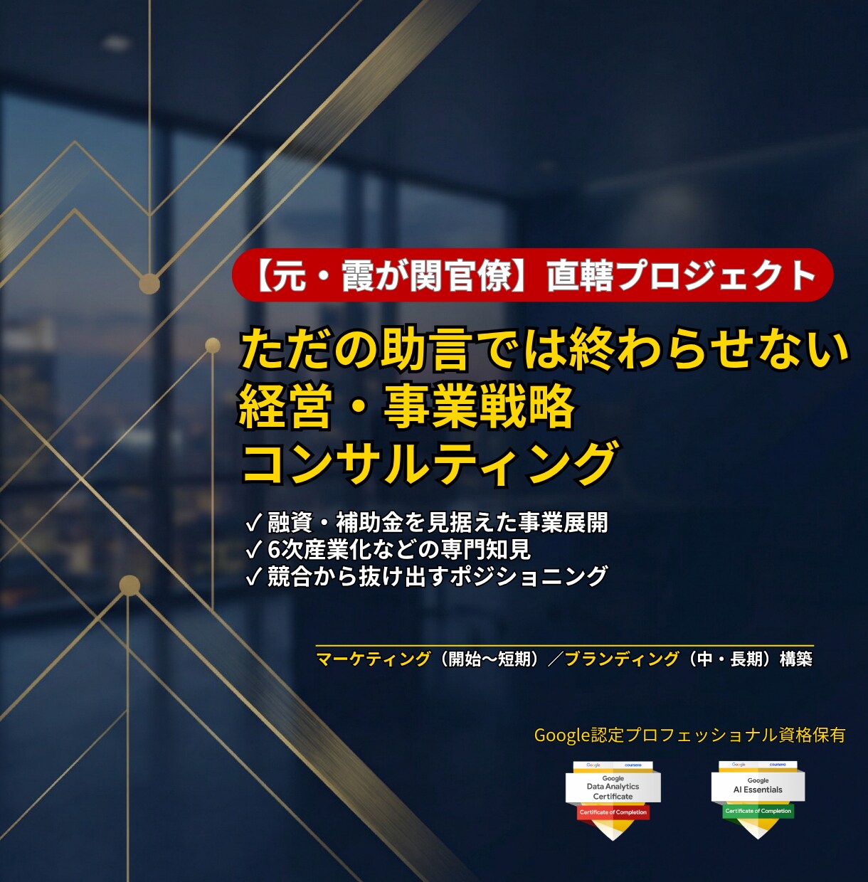 元官僚×経営者|事業戦略とマーケティング支援します 現役経営者の視点×霞が関官僚レベルの分析で事業拡大を伴走支援 イメージ1