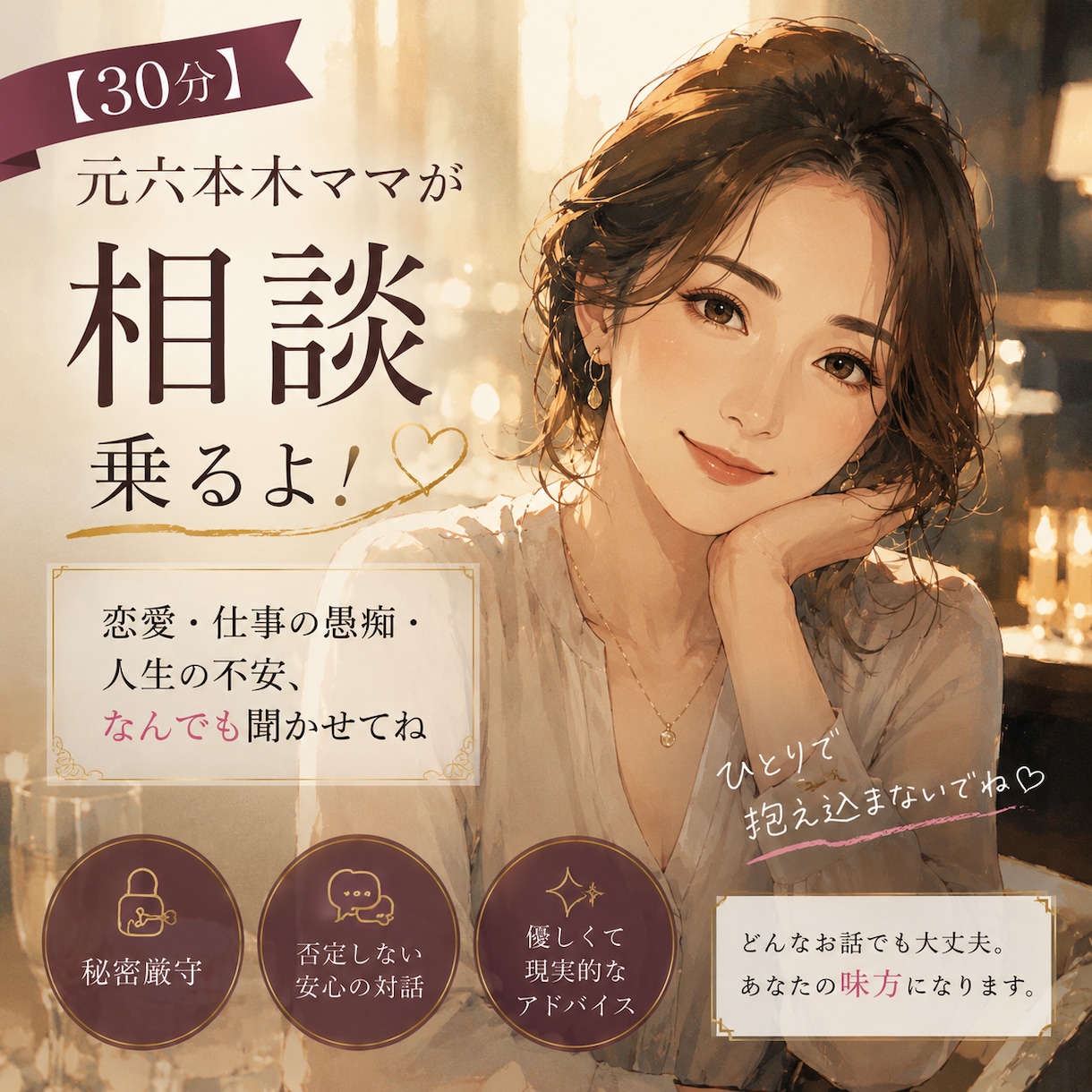 元六本木ママの相談部屋・あなたの居場所になります 息抜き時間に・相談相手に・おバカな話もどんとこい！ イメージ2