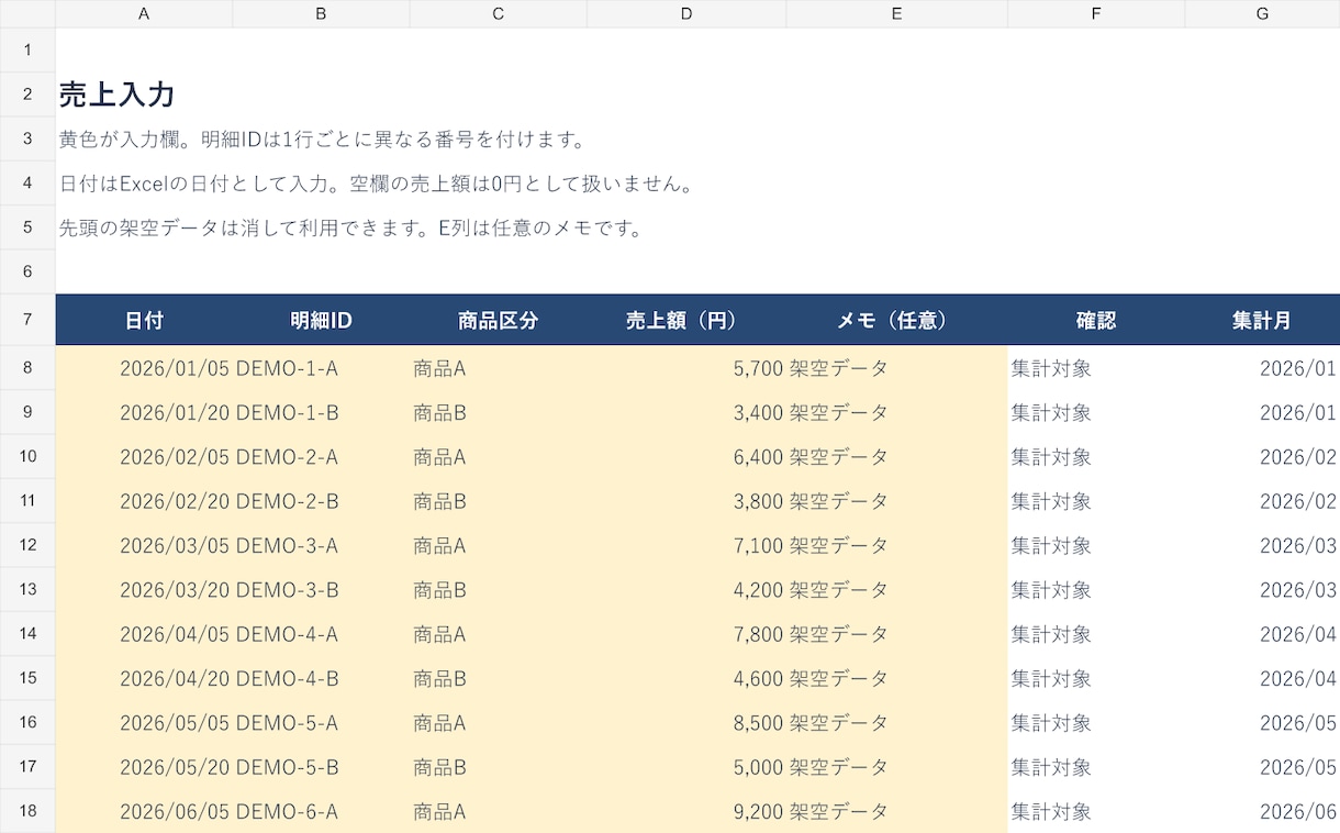 毎月の売上を自動集計するExcelを作ります 月別の売上・件数・グラフを、使う表に合わせて作成 イメージ2