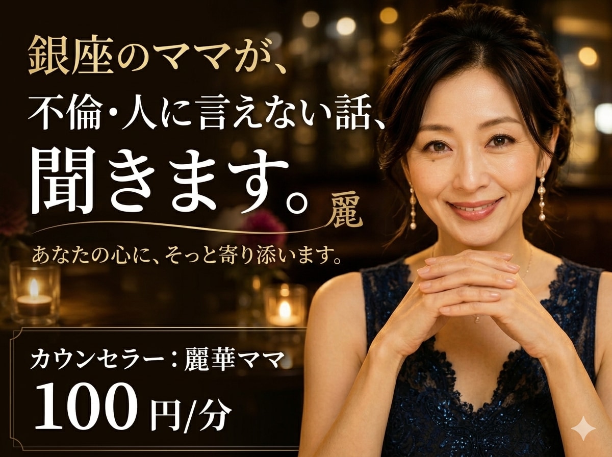 誰にも言えない秘密、銀座のママがそっと受け止めます 一人で抱えないで。そっと話してみませんか？ イメージ1