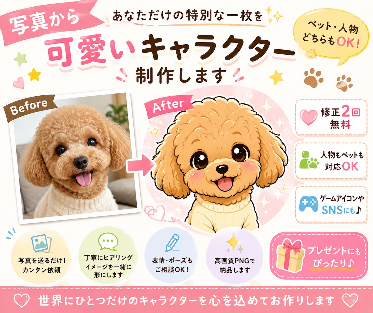 写真からオリジナルキャラクターを制作します 修正・ご相談しながら理想のキャラクターを制作します イメージ1