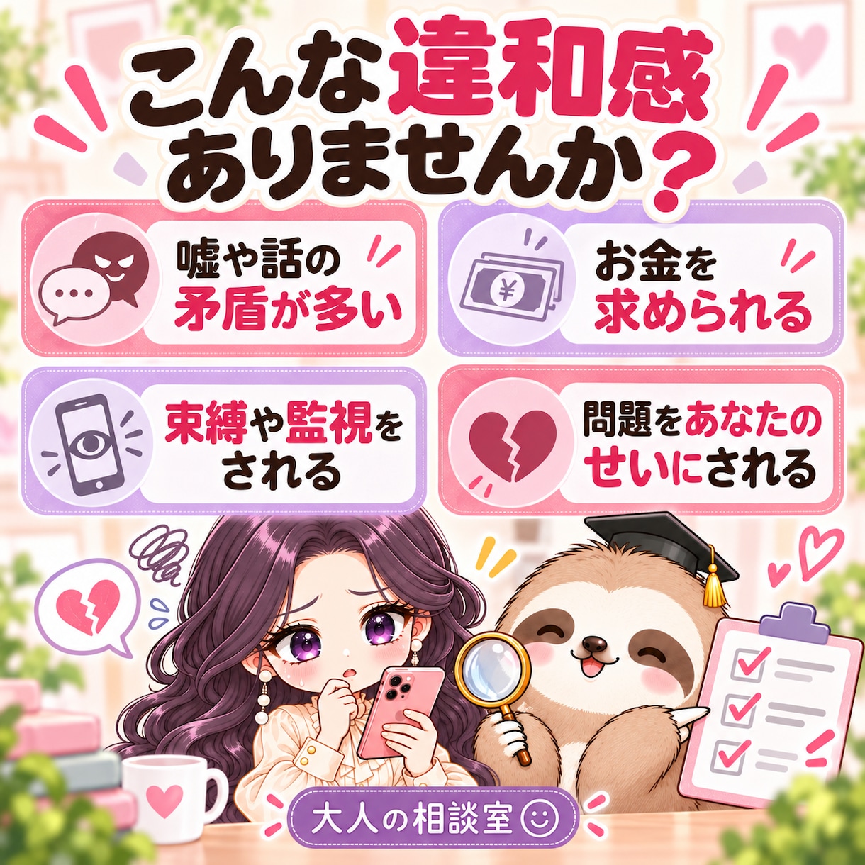 その男性が危険な相手か一緒に見極めます 小さな違和感を整理して、あなたを守る判断材料にします イメージ2