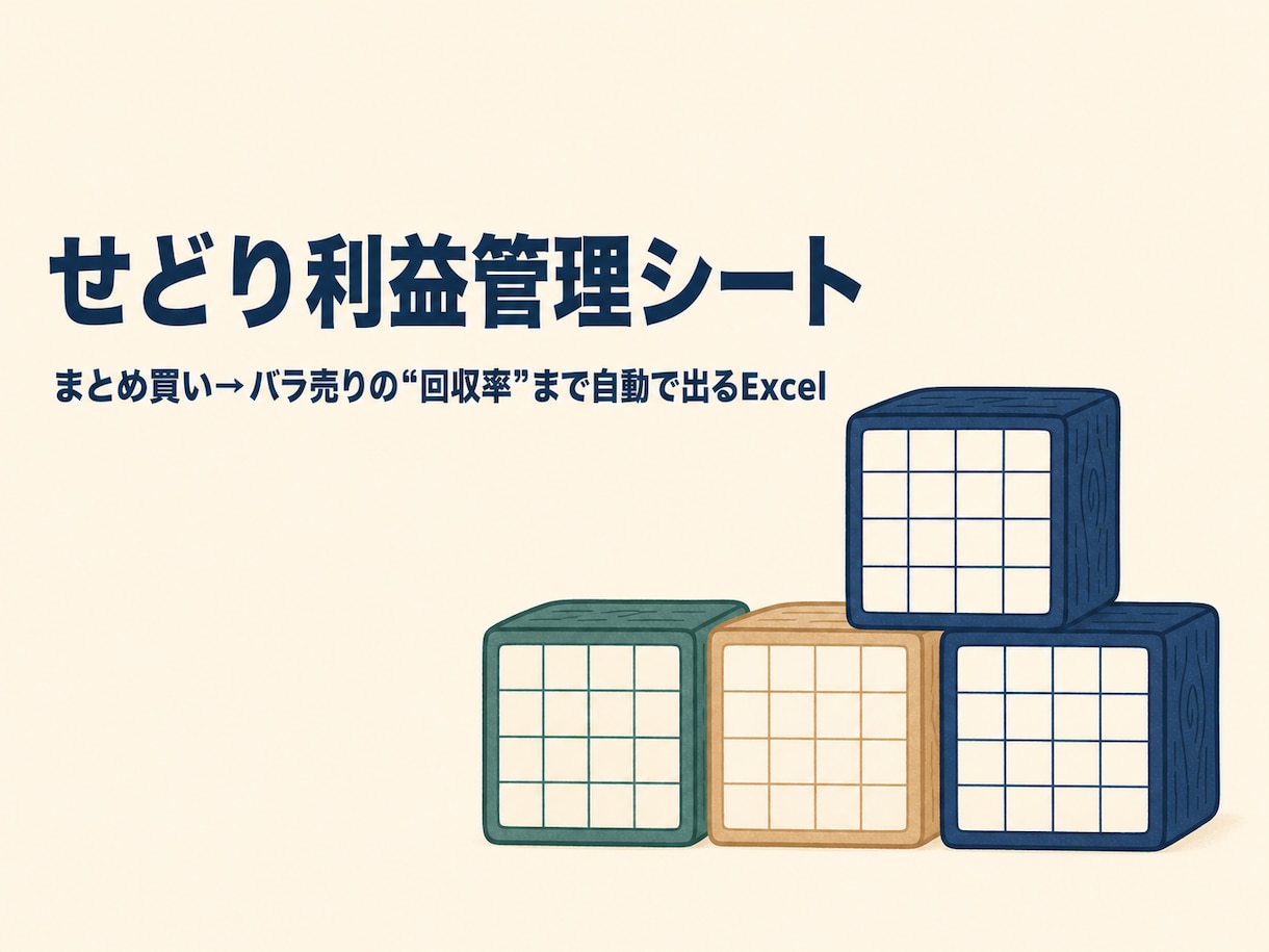 せどりの利益管理シートを提供します まとめ買い→バラ売りの「回収率」が自動で見えるExcel イメージ1