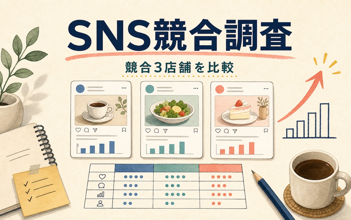 競合3店舗のSNSを比較し、投稿改善案をまとめます 競合の投稿傾向を整理し、自店で試せる企画へ変換します イメージ1