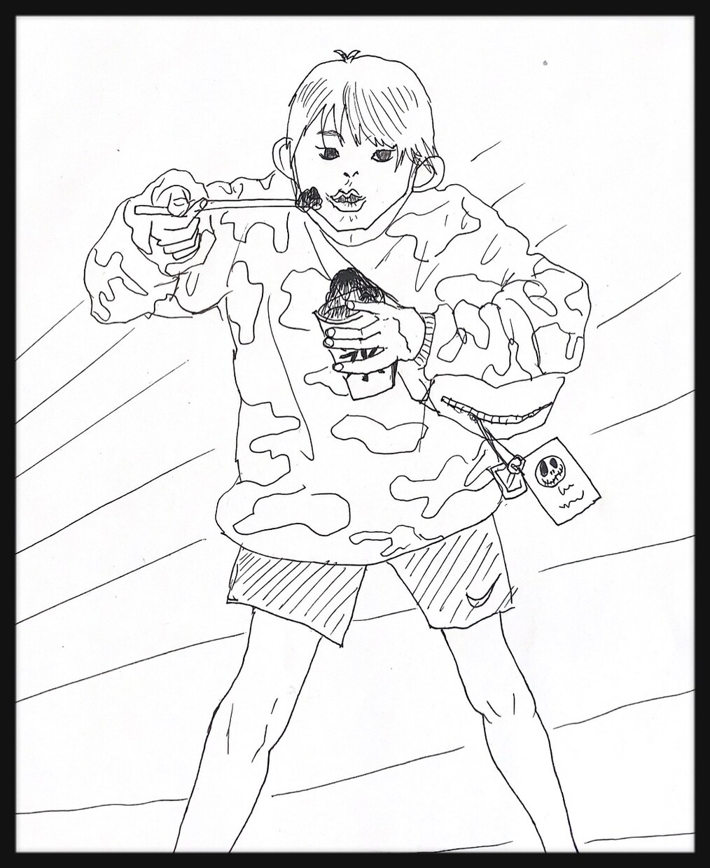 白黒子供達の絵描きます 家族のシンプルラフスケッチの絵を飾りませんか？ イメージ5
