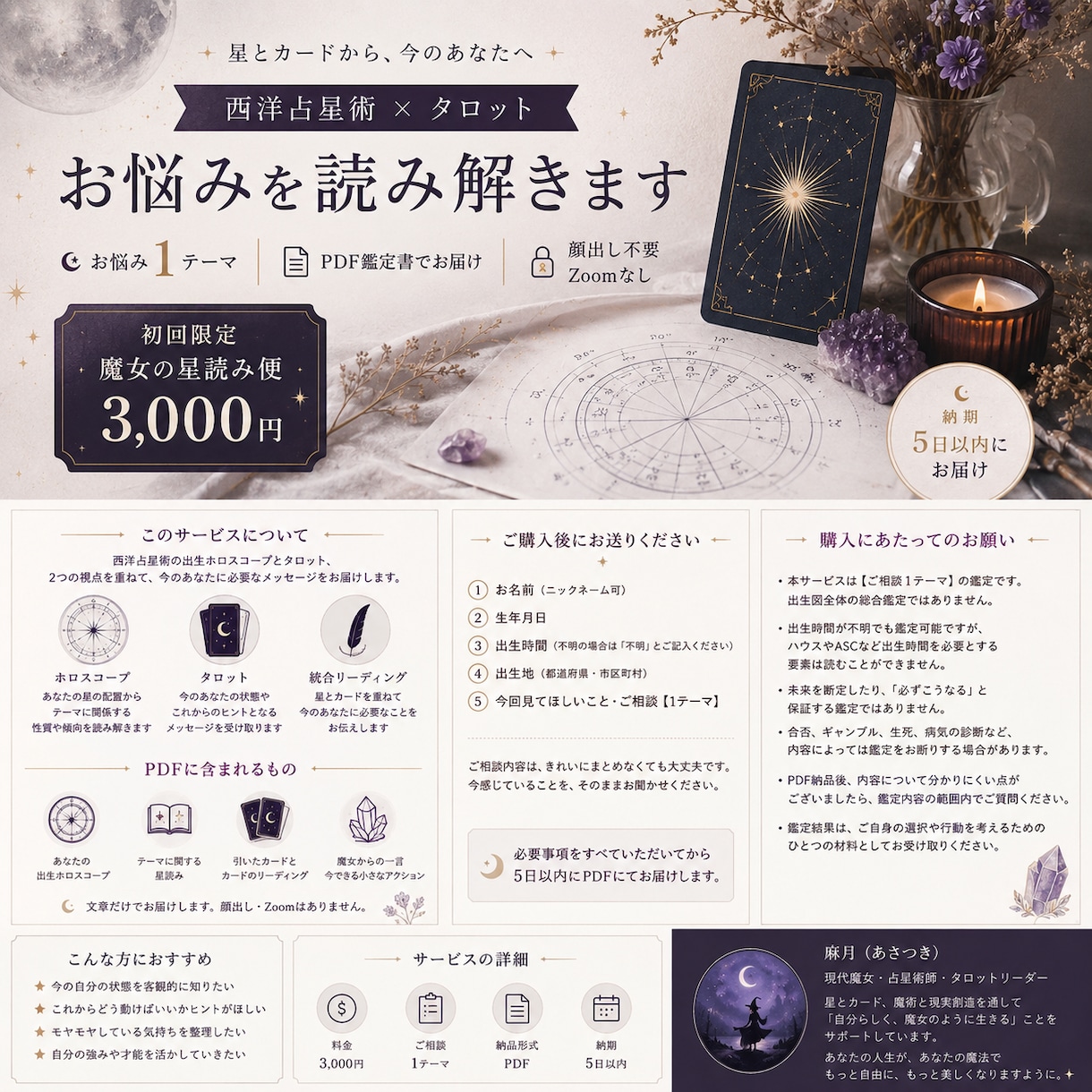 ホロスコープ×タロットで今のお悩みを読み解きます 星とカードから「今のあなた」へのメッセージをPDFでお届け イメージ1