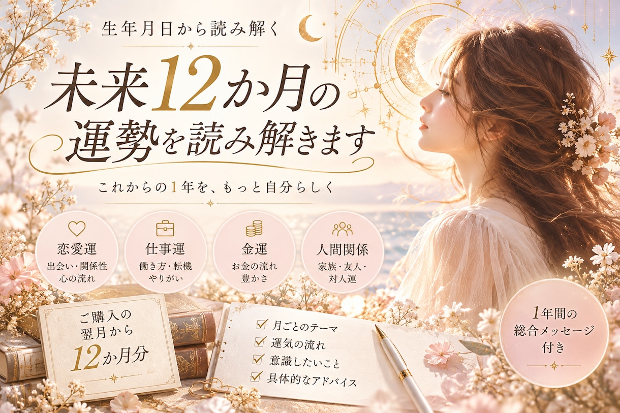 お試し価格！未来12か月の運勢を読み解きます 12か月の運気と幸運のヒントをお届けします イメージ1
