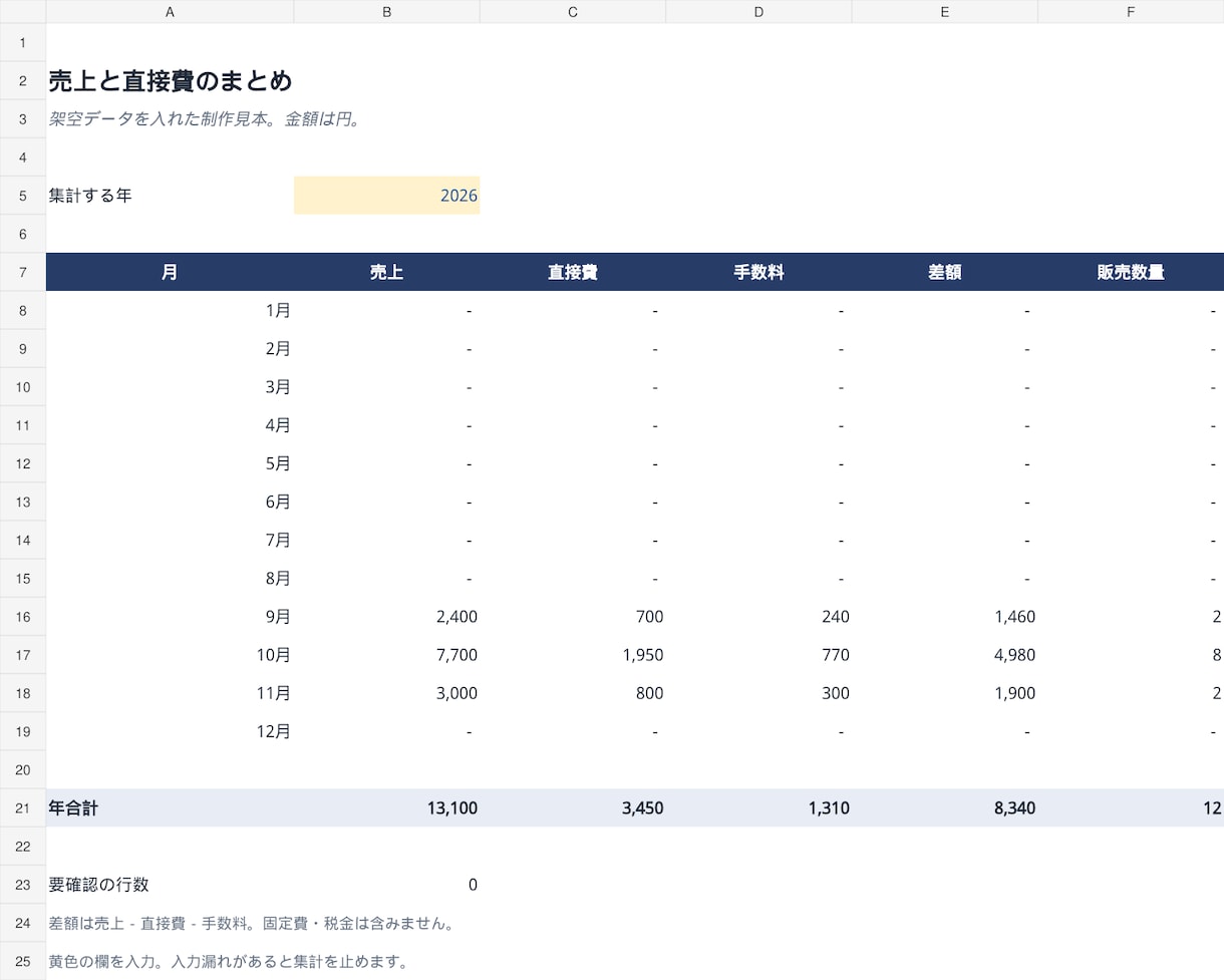小さなお店のExcel売上管理・集計表を作ります ハンドメイド・ネット販売向け｜月別集計と使い方付き イメージ2