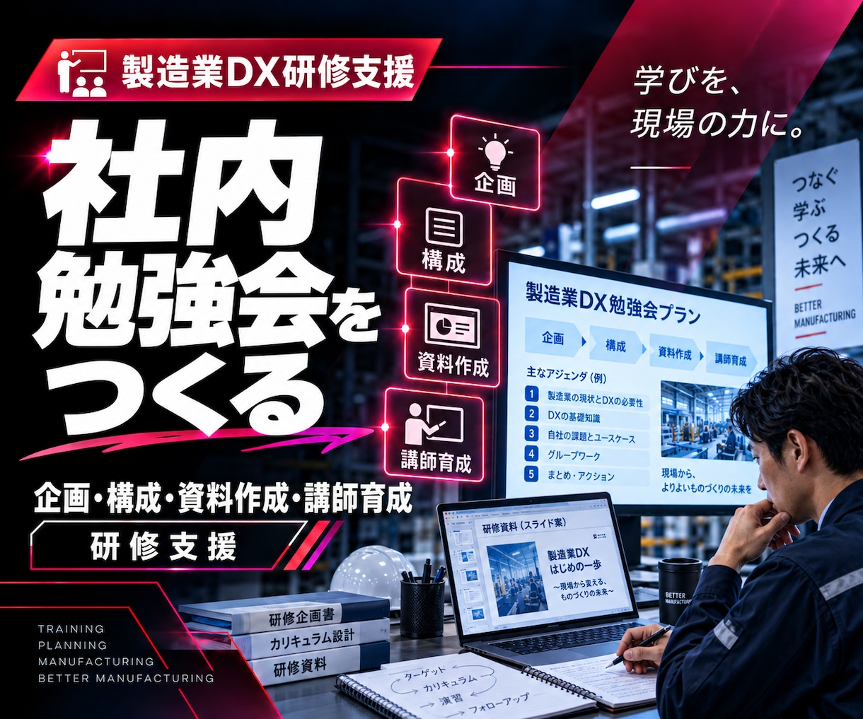 製造業DXの社内勉強会を企画・構成から支援します 自社で続けられる「社内勉強会の仕組み」をつくります イメージ1
