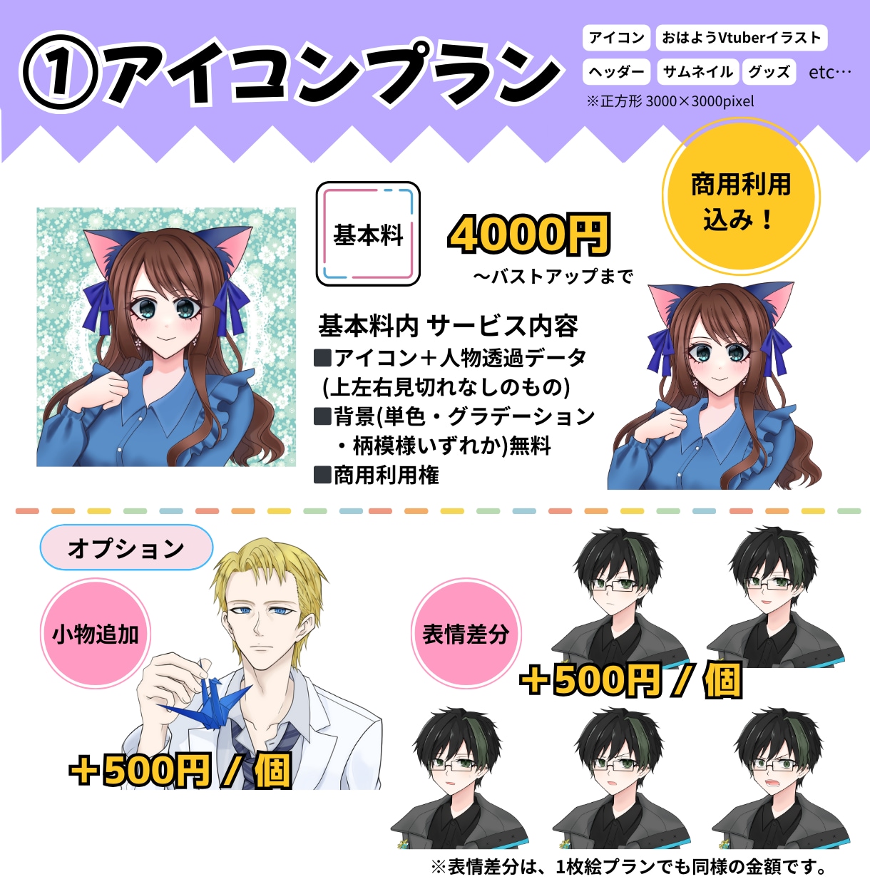 商用利用OK！一枚絵、キャライラストをお描きします おはようVtuber、サムネイル・アイコン、ネットプリントに イメージ3