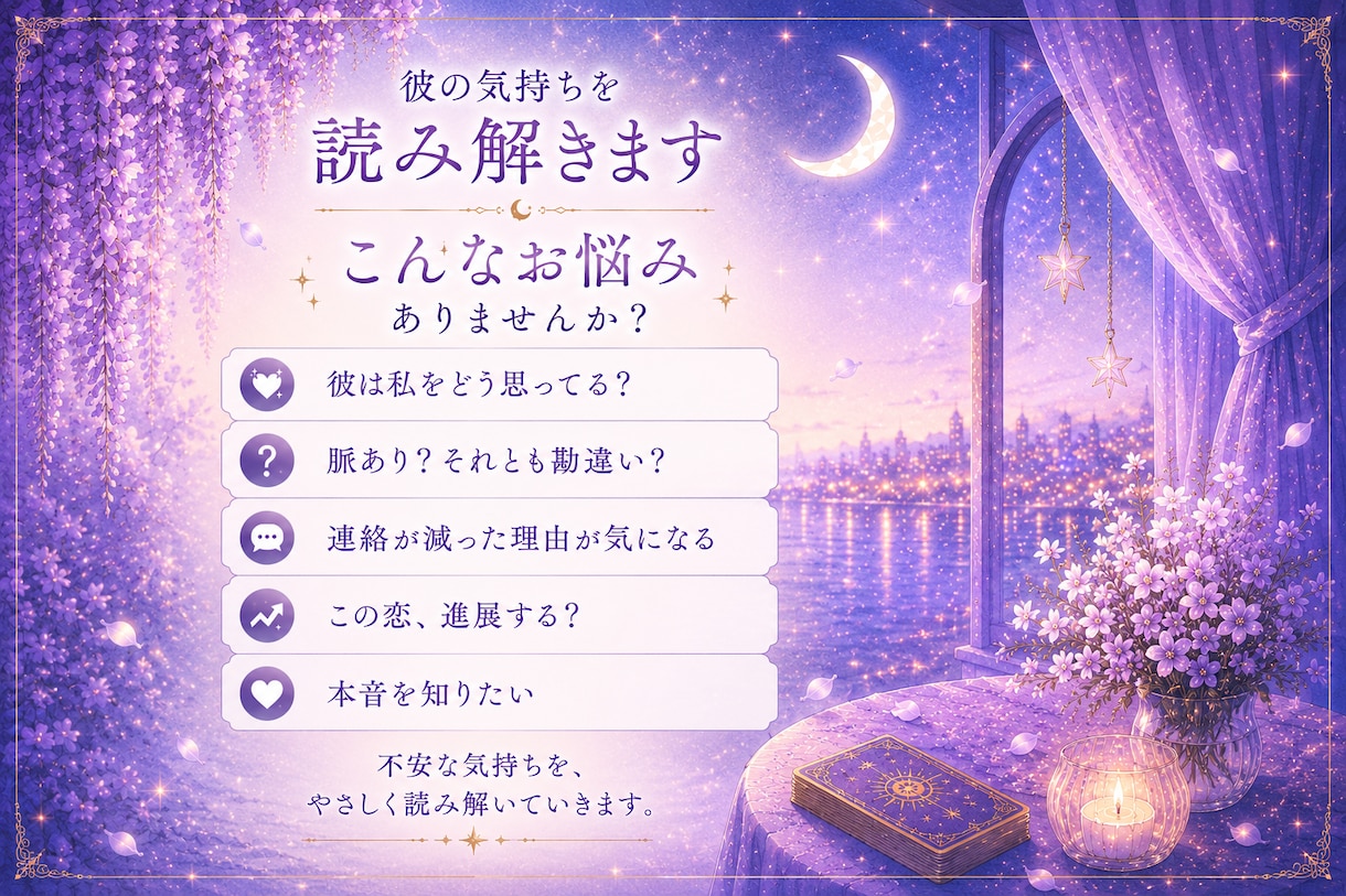 彼の本音と恋の流れを読み解きます 本音・恋の温度・今後の流れを鑑定 イメージ2