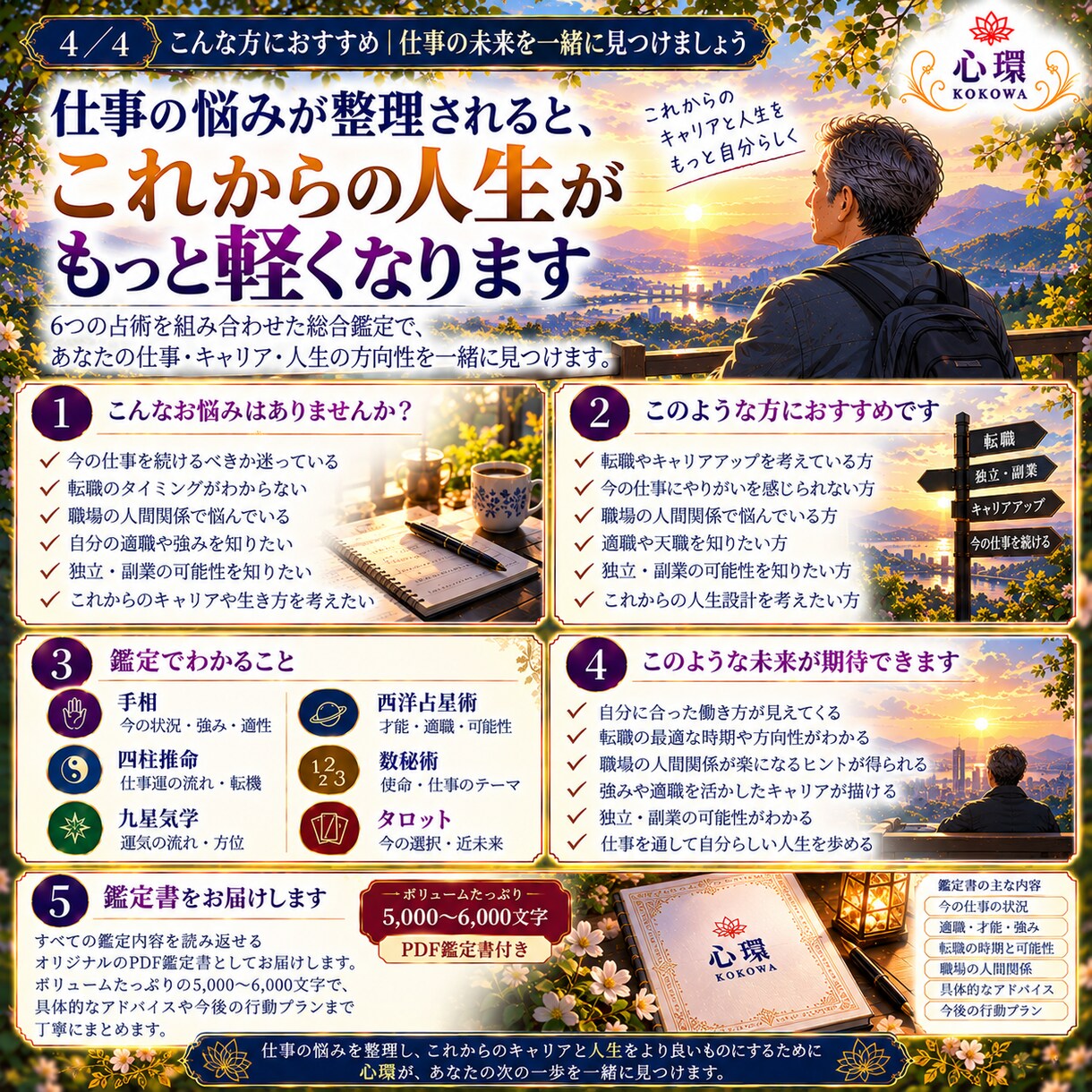 仕事・転職・職場の人間関係を6占術で鑑定します 適職・転機・今の仕事を続けるかなど仕事の悩みを読み解きます イメージ4