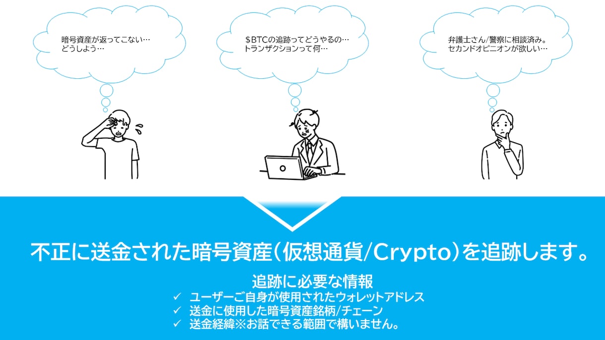 暗号資産（仮想通貨/Crypto）追跡します 暗号資産詐欺は許せない。特定のアドレスまで痕跡をたどります イメージ2