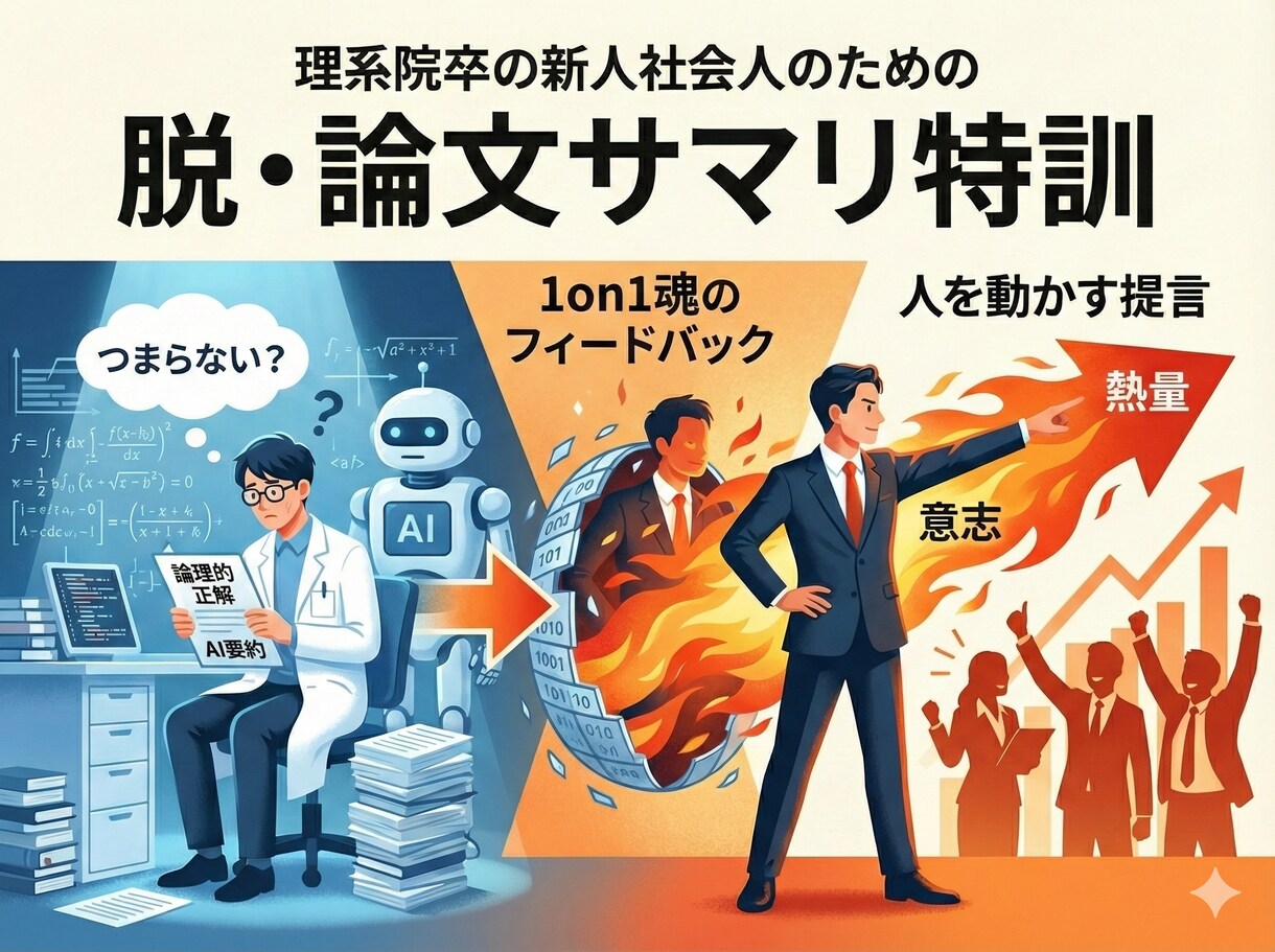 理系院卒新人のための「脱・論文サマリ」教えます AIが書く正しさ100点の要約より、人を動かす熱量を込めろ イメージ1