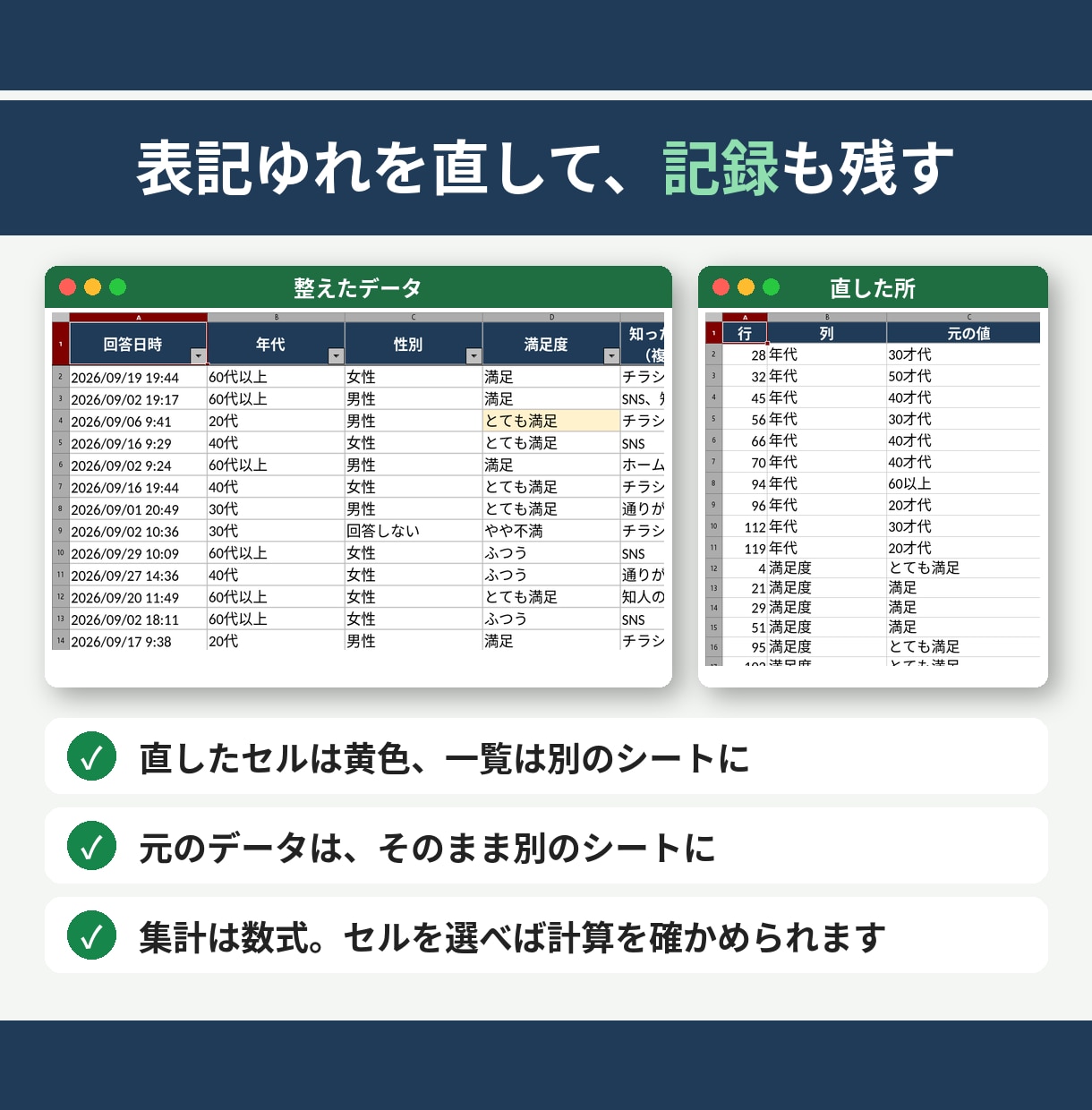 アンケート・表の集計をExcel＋グラフにします 単純集計・クロス集計・グラフまで｜Mac・Windows対応 イメージ4
