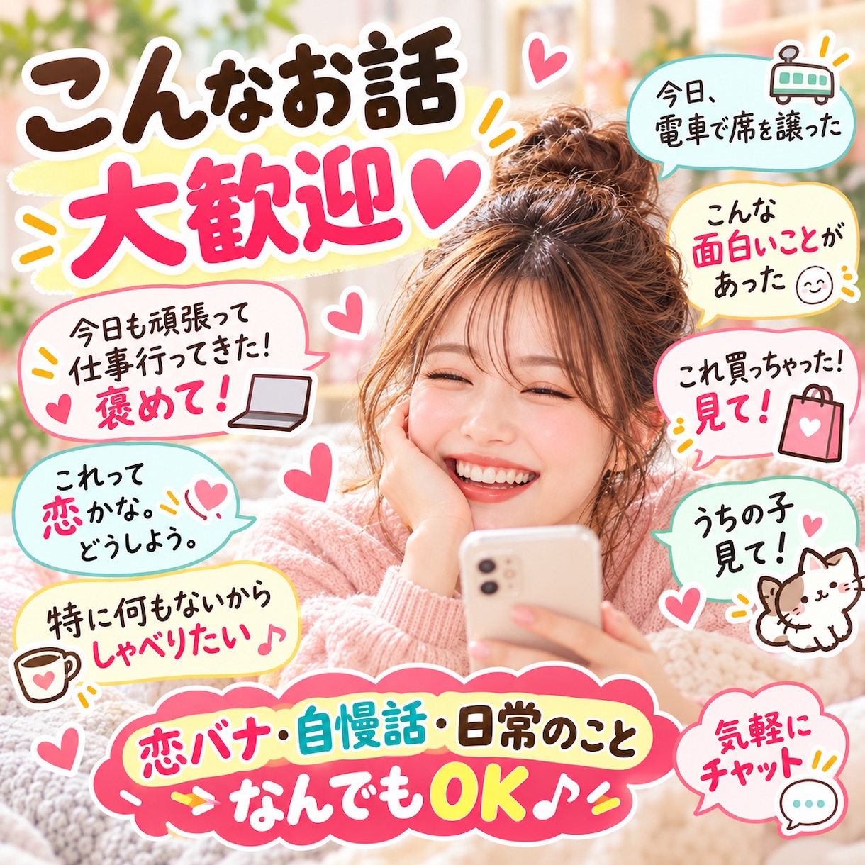 AIはもう飽きた！人間が話を聞きます 恋バナも自慢話も♡500円で気軽に5往復 イメージ2
