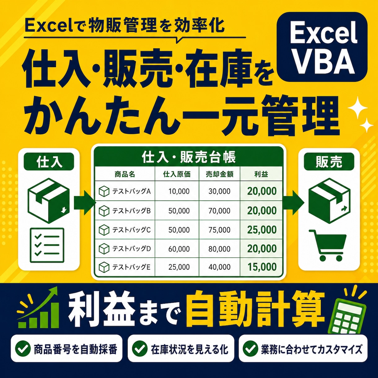 物販向け仕入・販売管理ツールを作成します 商品登録から在庫確認・利益計算までExcelで一元管理 イメージ1