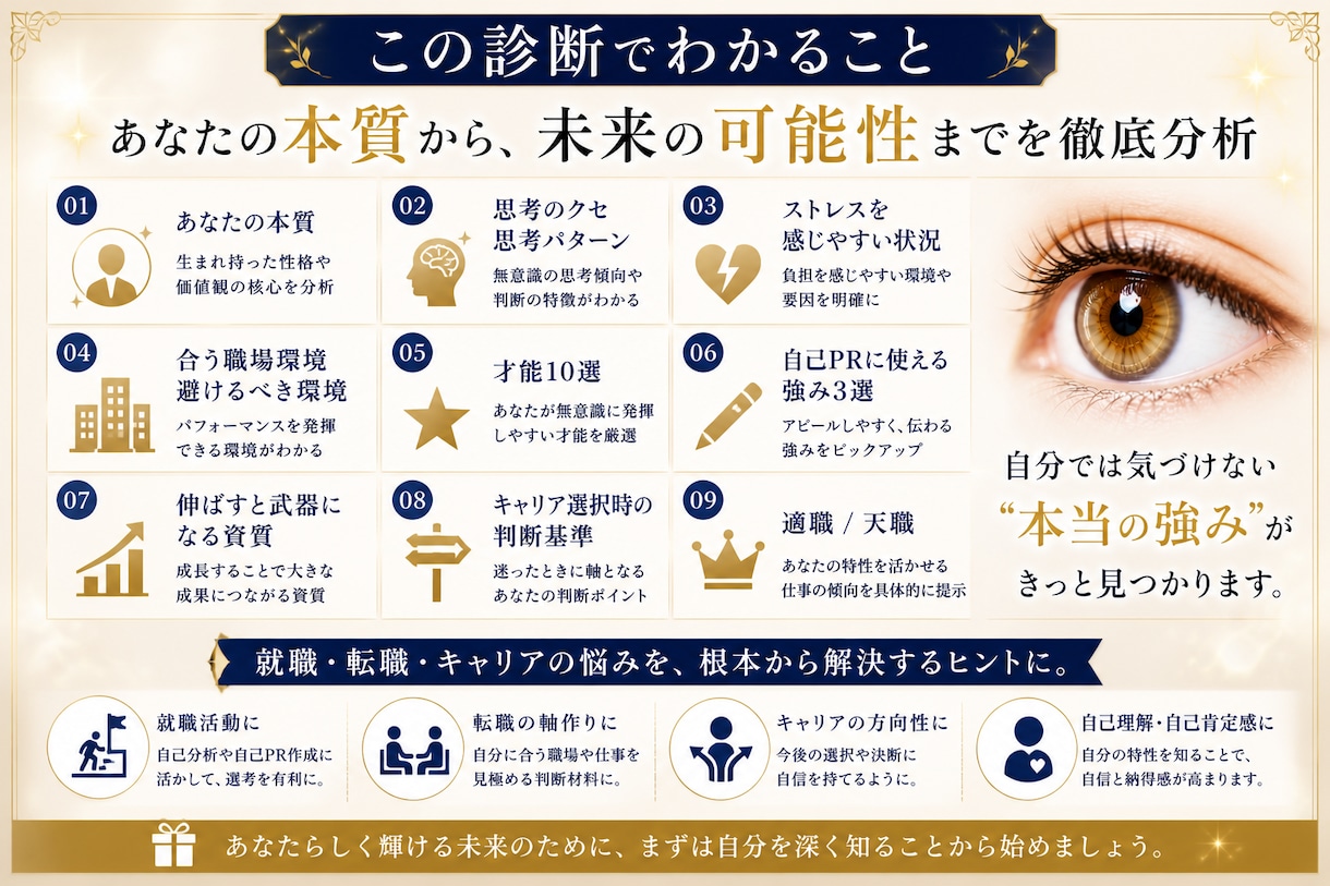 あなたの負担ゼロ！！｜『瞳』から自己分析します 質問や選択なし！あなたは待つだけ！性格・天職を読み解く新手法 イメージ2