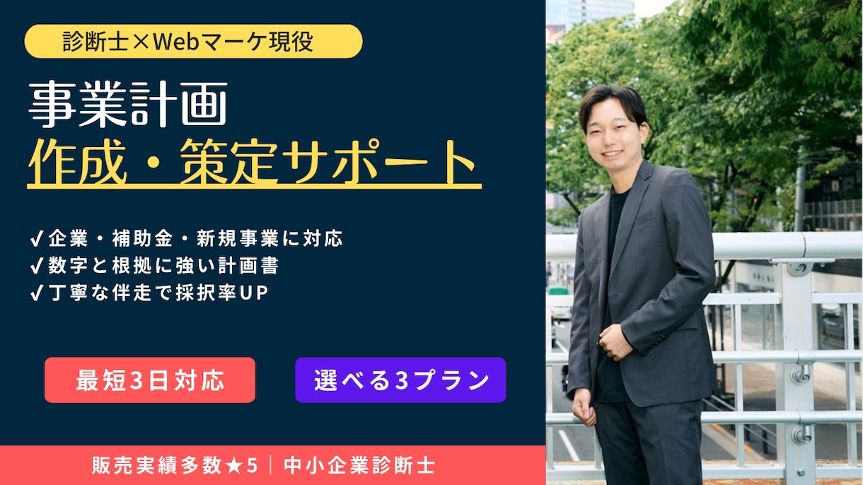 診断士が補助金獲得への事業計画づくりを支援します ※最短3日※ 5種の補助金に対応した伴走支援 イメージ1