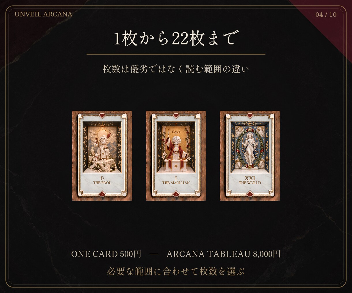 大アルカナタロットで今選ぶ一手を鑑定します UNVEIL ARCANA　今の選択を一冊に整える イメージ4
