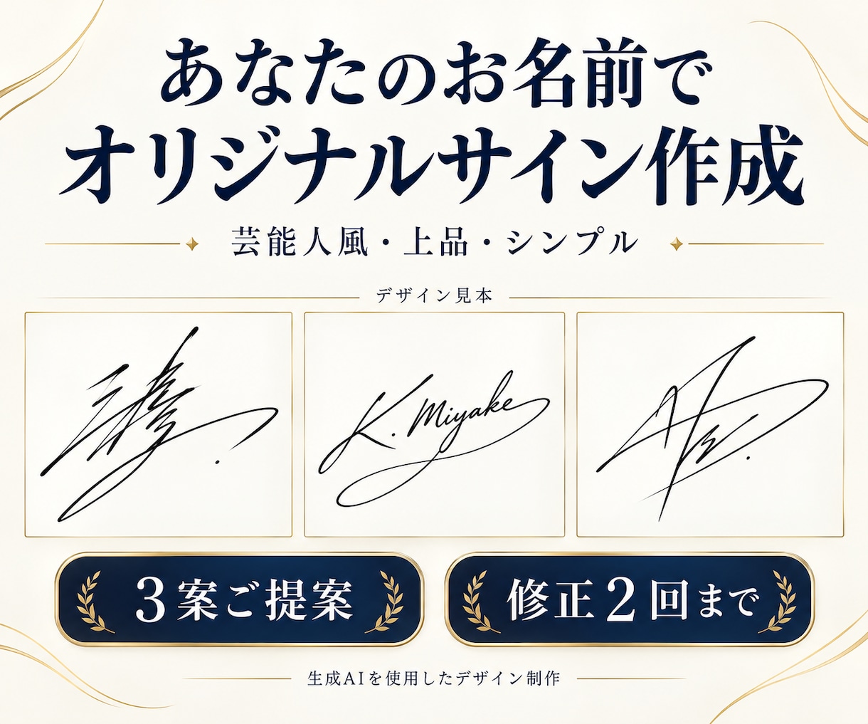 あなたのお名前でオリジナルサインを作りますます 芸能人風から上品な文字まで、あなたらしいサインを３案提案 イメージ1