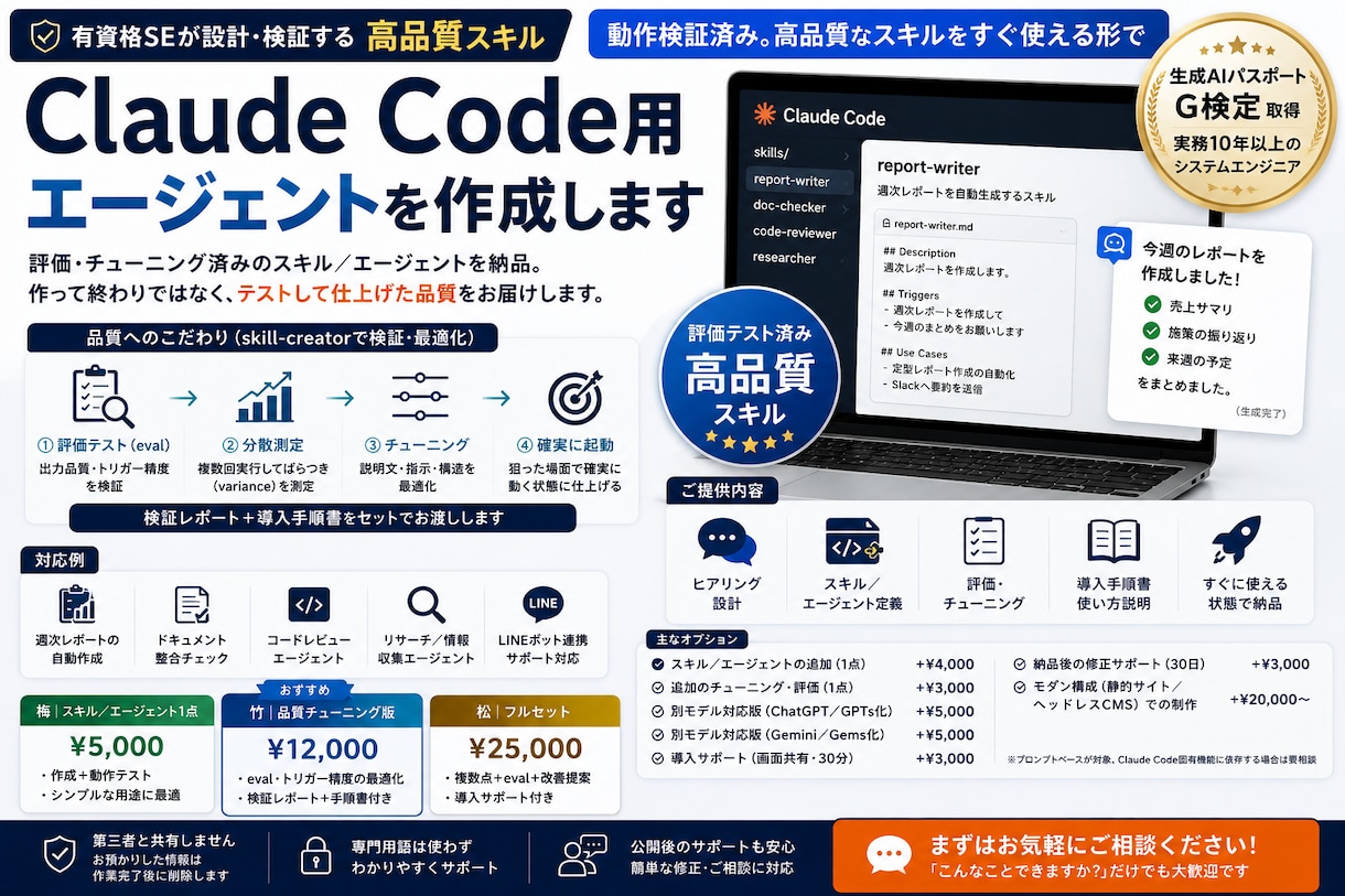 Claude Code用エージェントを作成します 動作検証済み。高品質なスキルをすぐ使える形で イメージ1